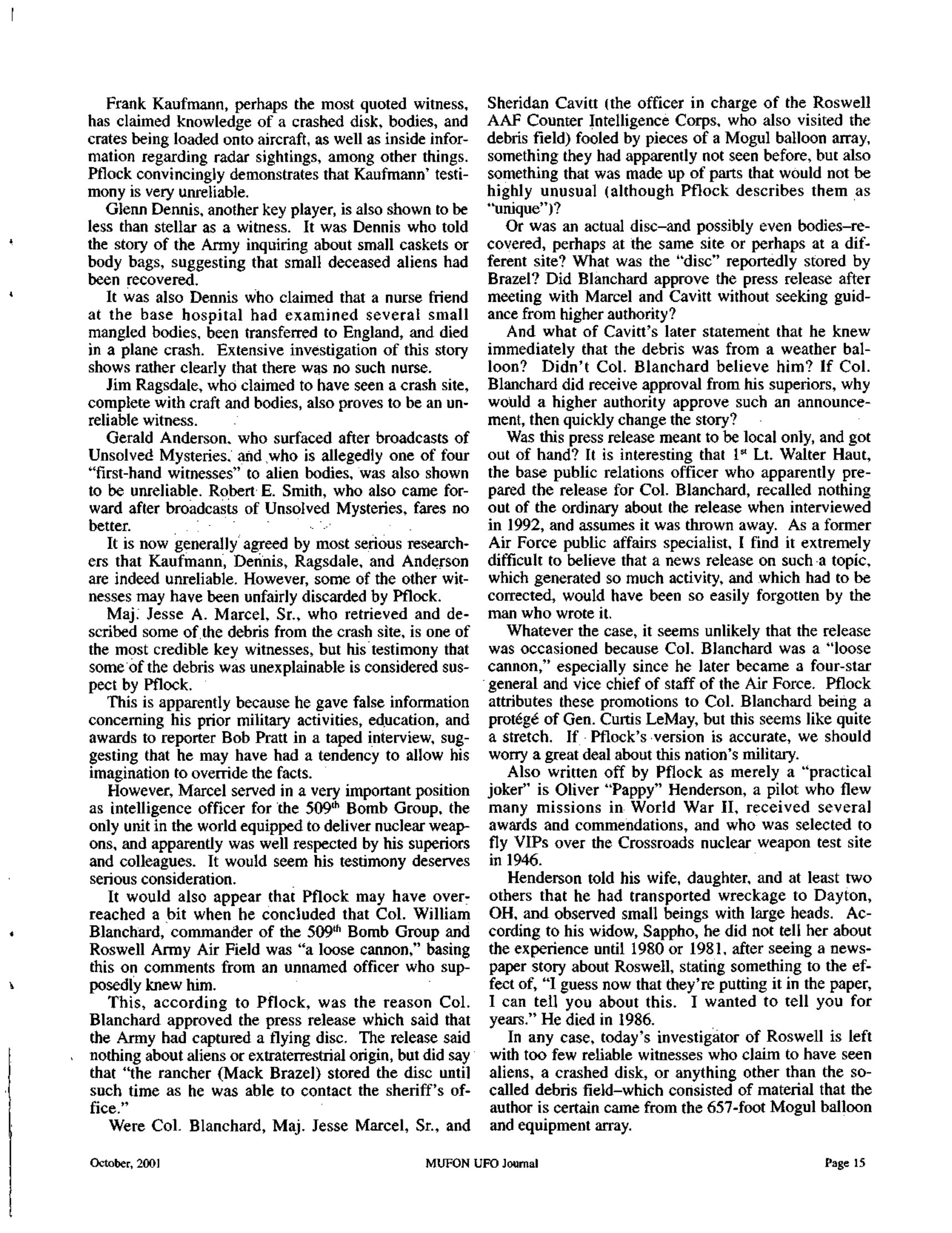 Mufon Ufo Journal 2001 10. October