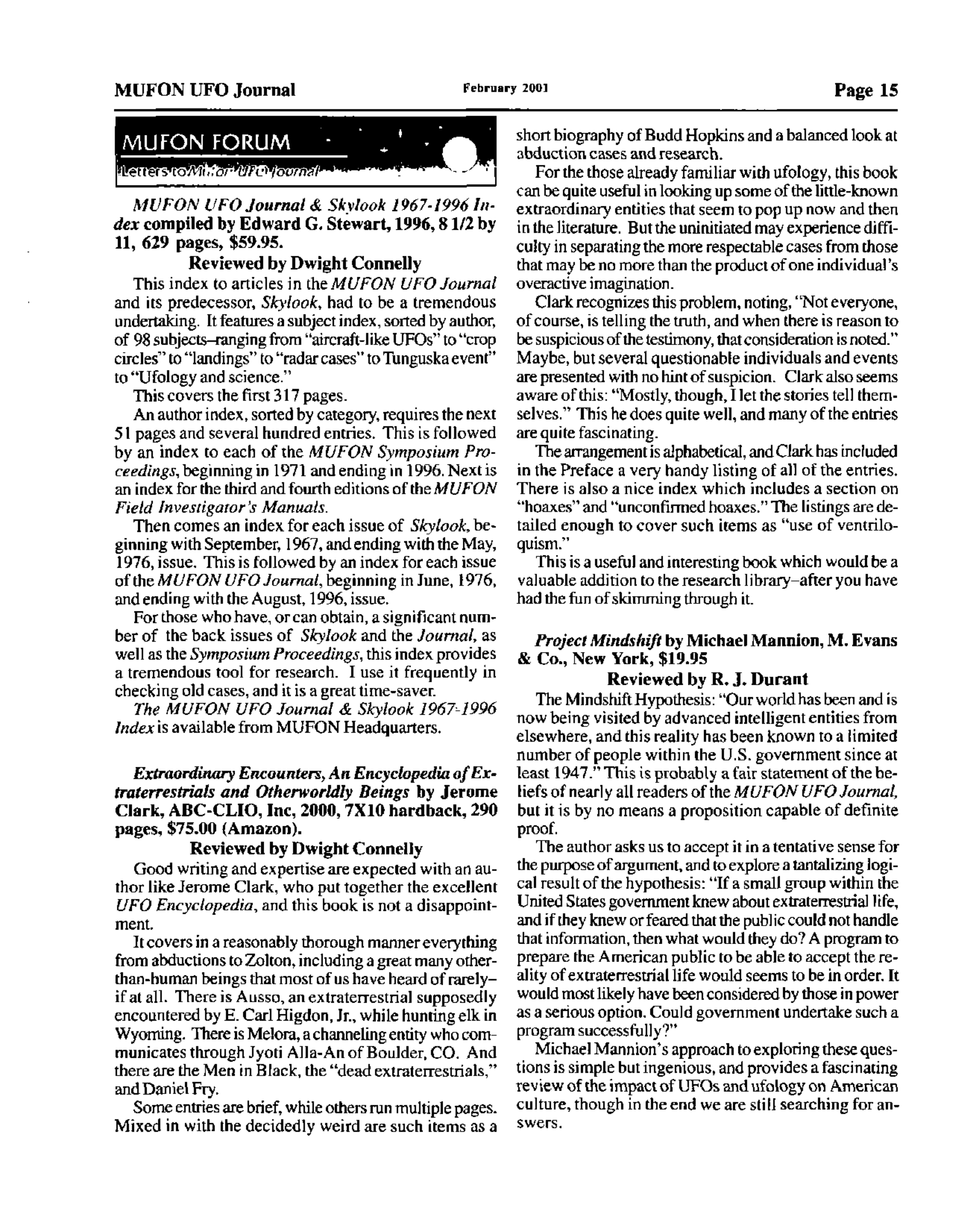 Mufon Ufo Journal 2001 2. February