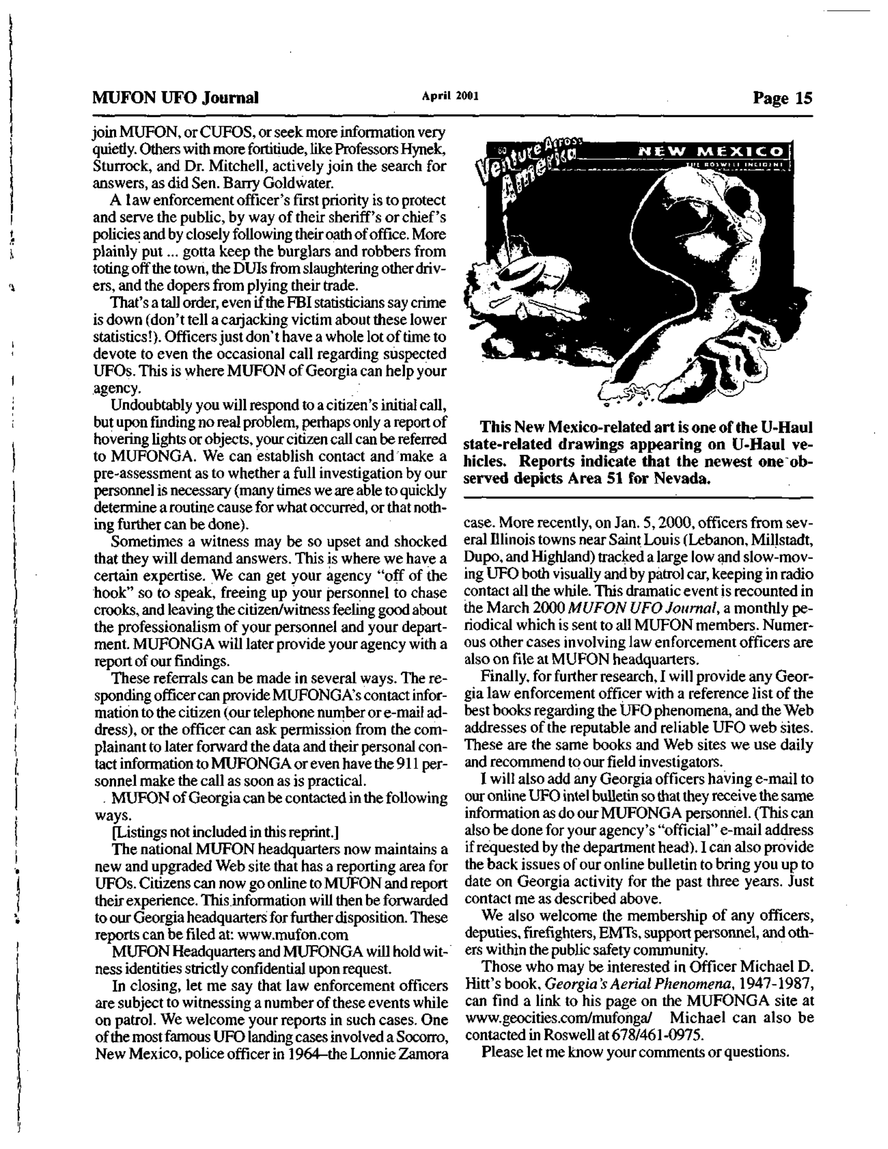 Mufon Ufo Journal 2001 4. April