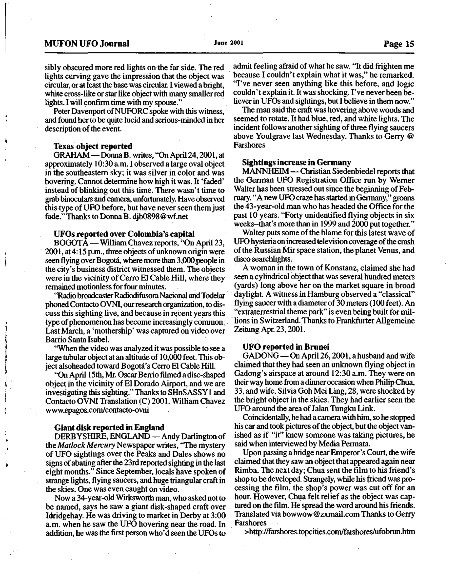 Mufon Ufo Journal 2001 6. June