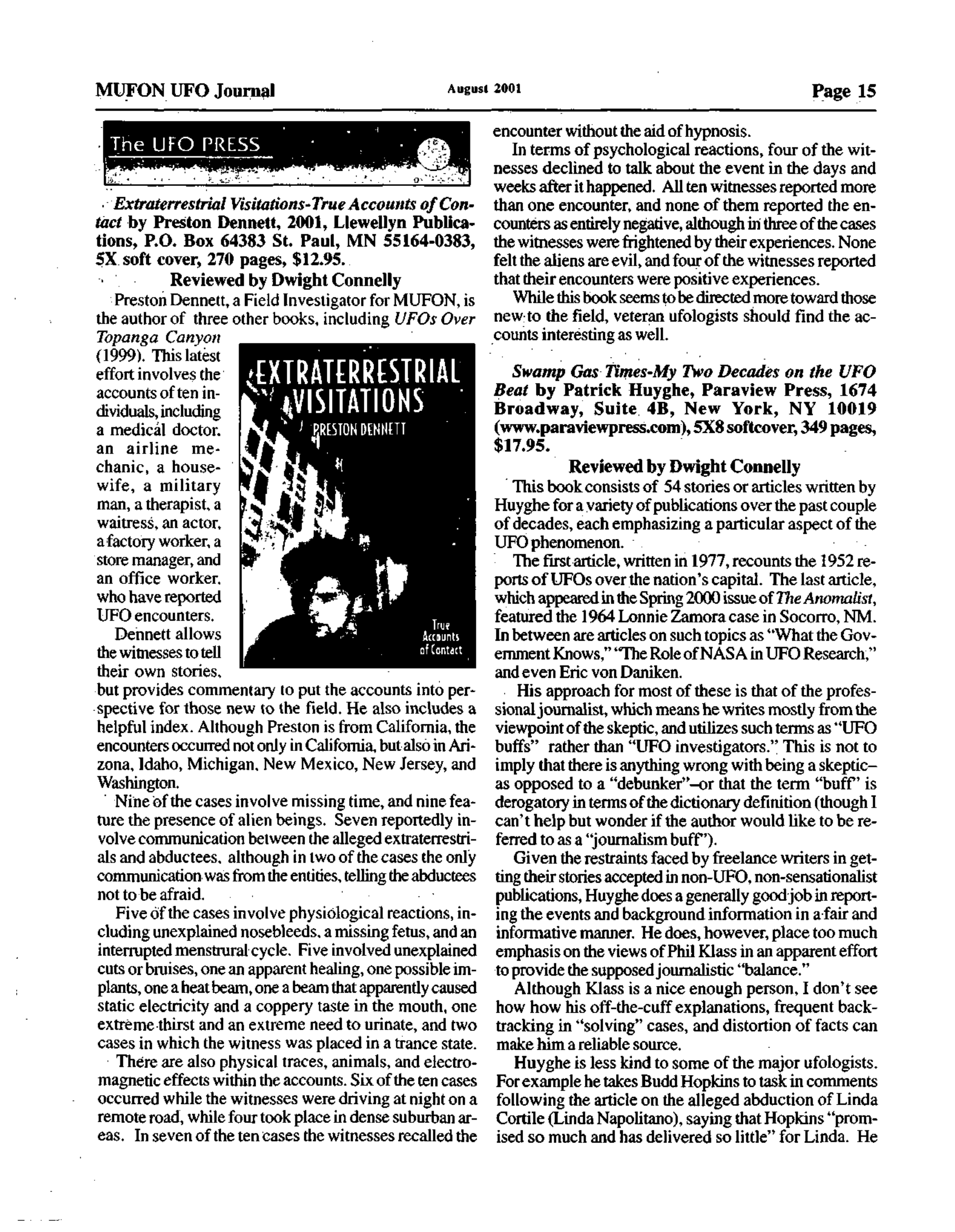 Mufon Ufo Journal 2001 8. August