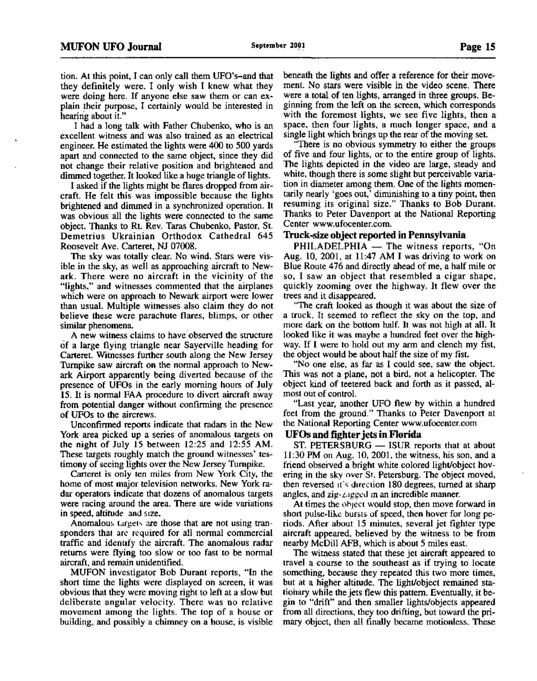 Mufon Ufo Journal 2001 9. September