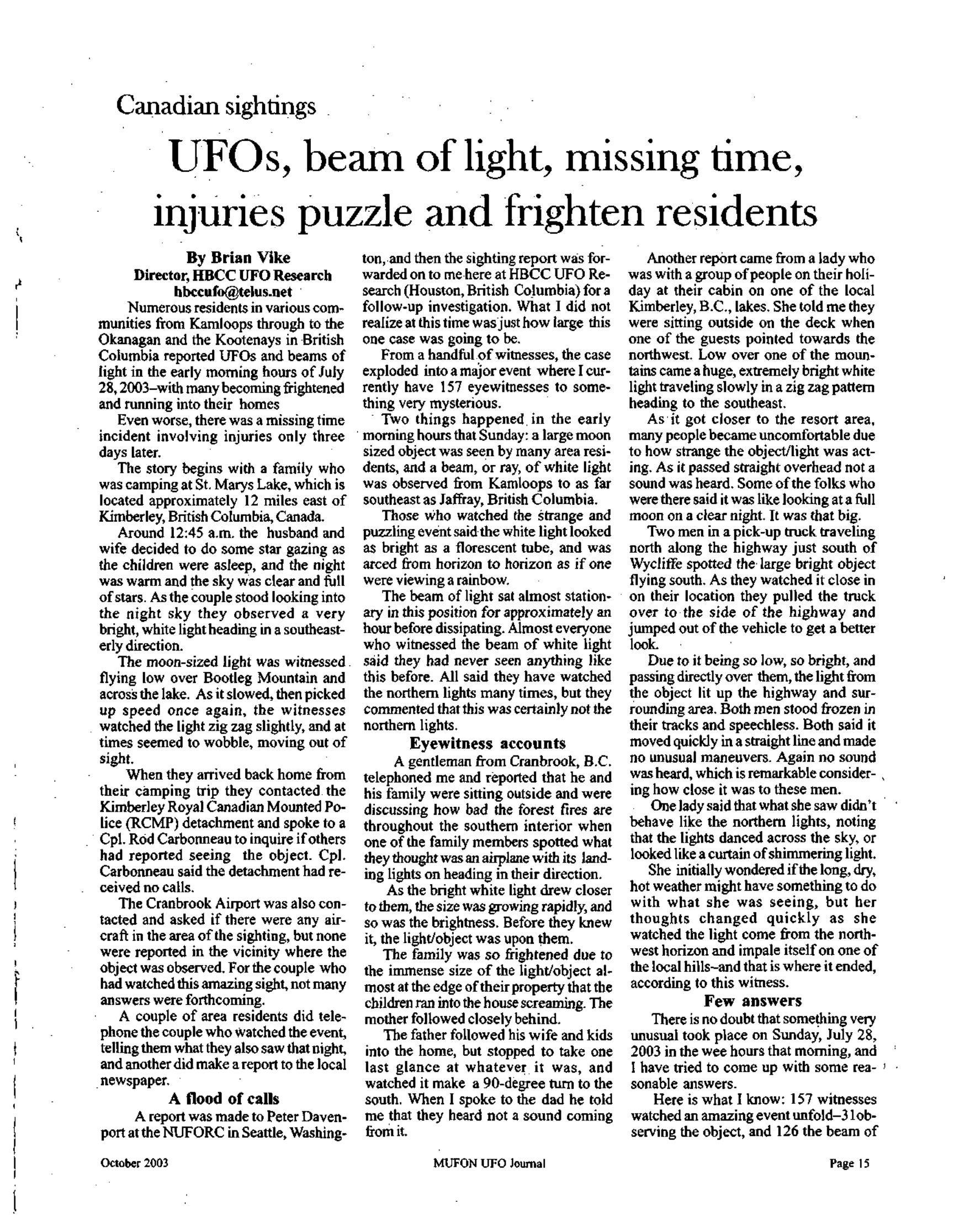 Mufon Ufo Journal 2003 10. October