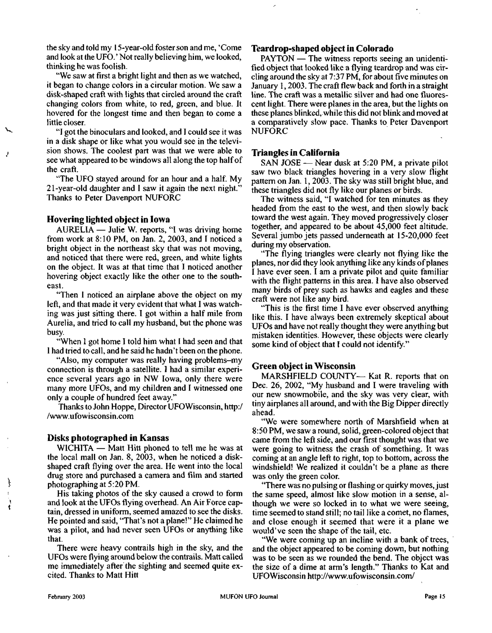 Mufon Ufo Journal 2003 2. February