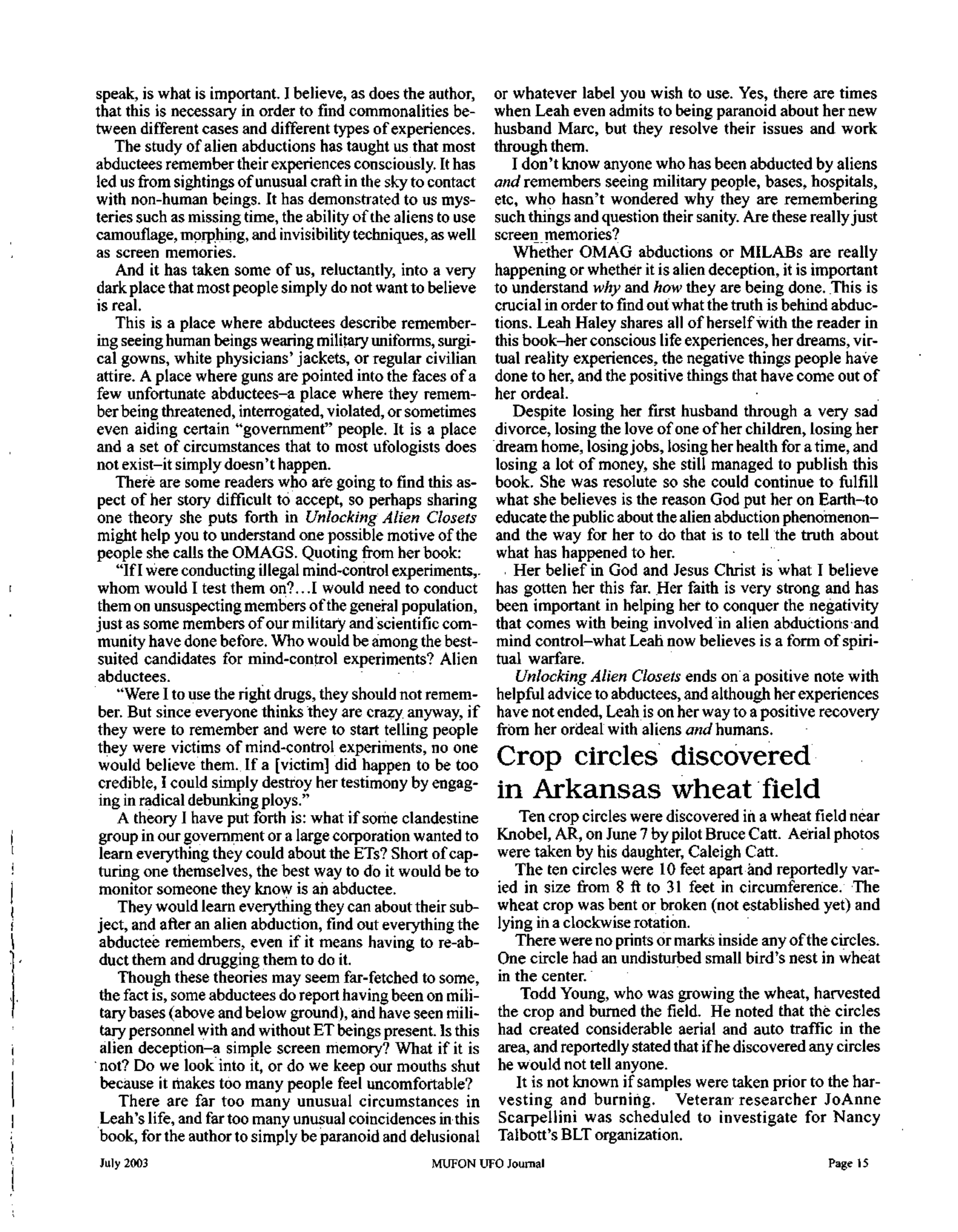 Mufon Ufo Journal 2003 7. July