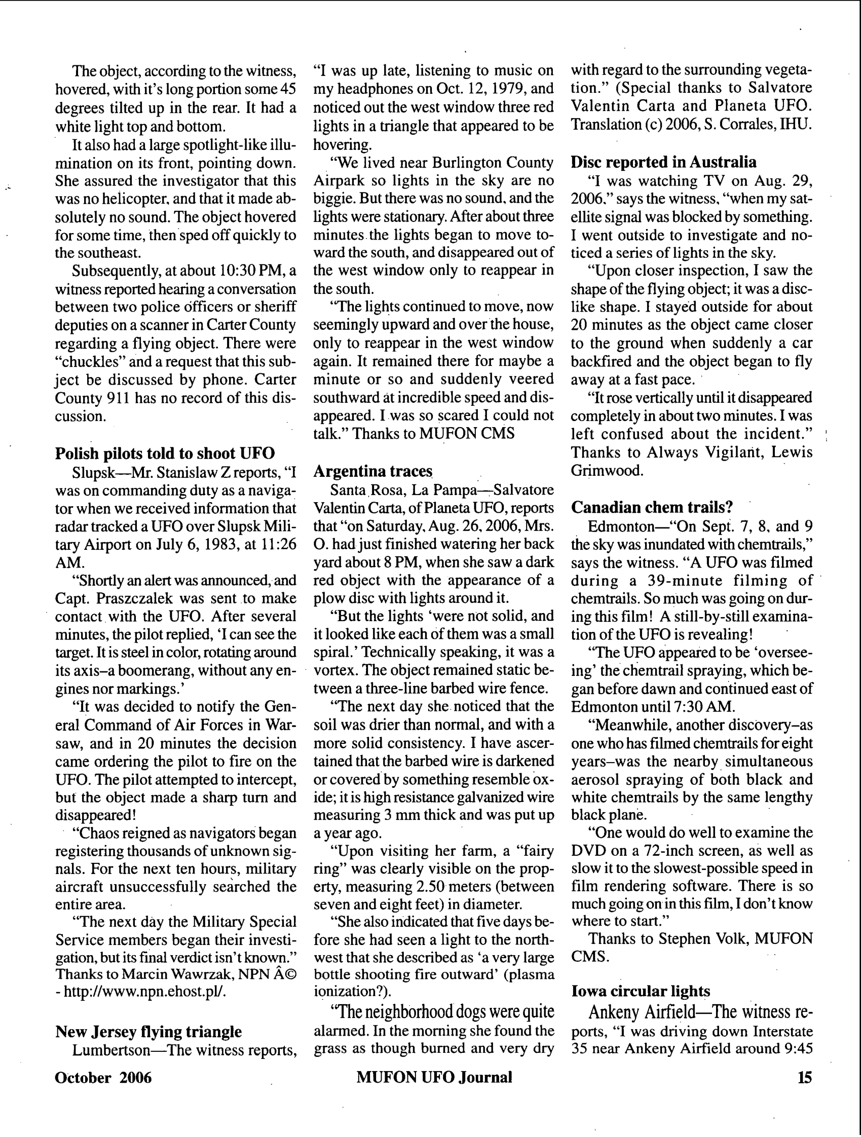 Mufon Ufo Journal 2006 10. October