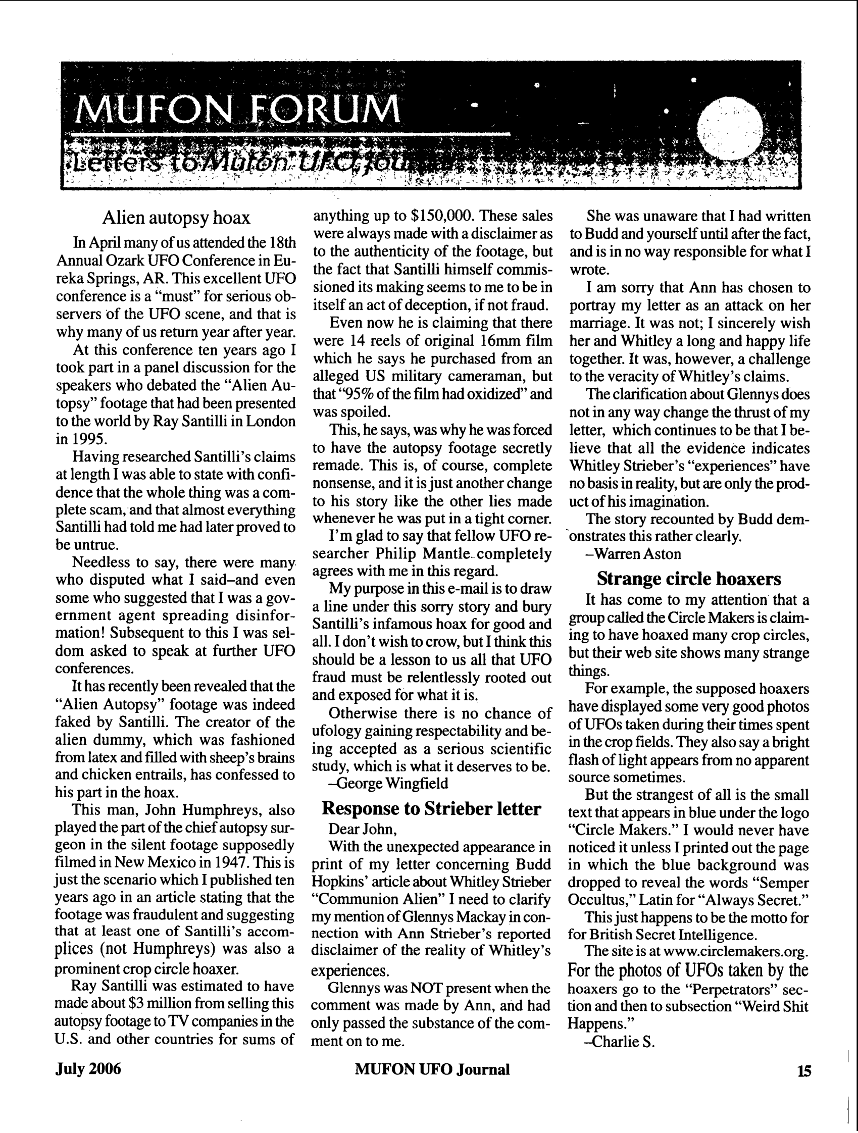 Mufon Ufo Journal 2006 7. July