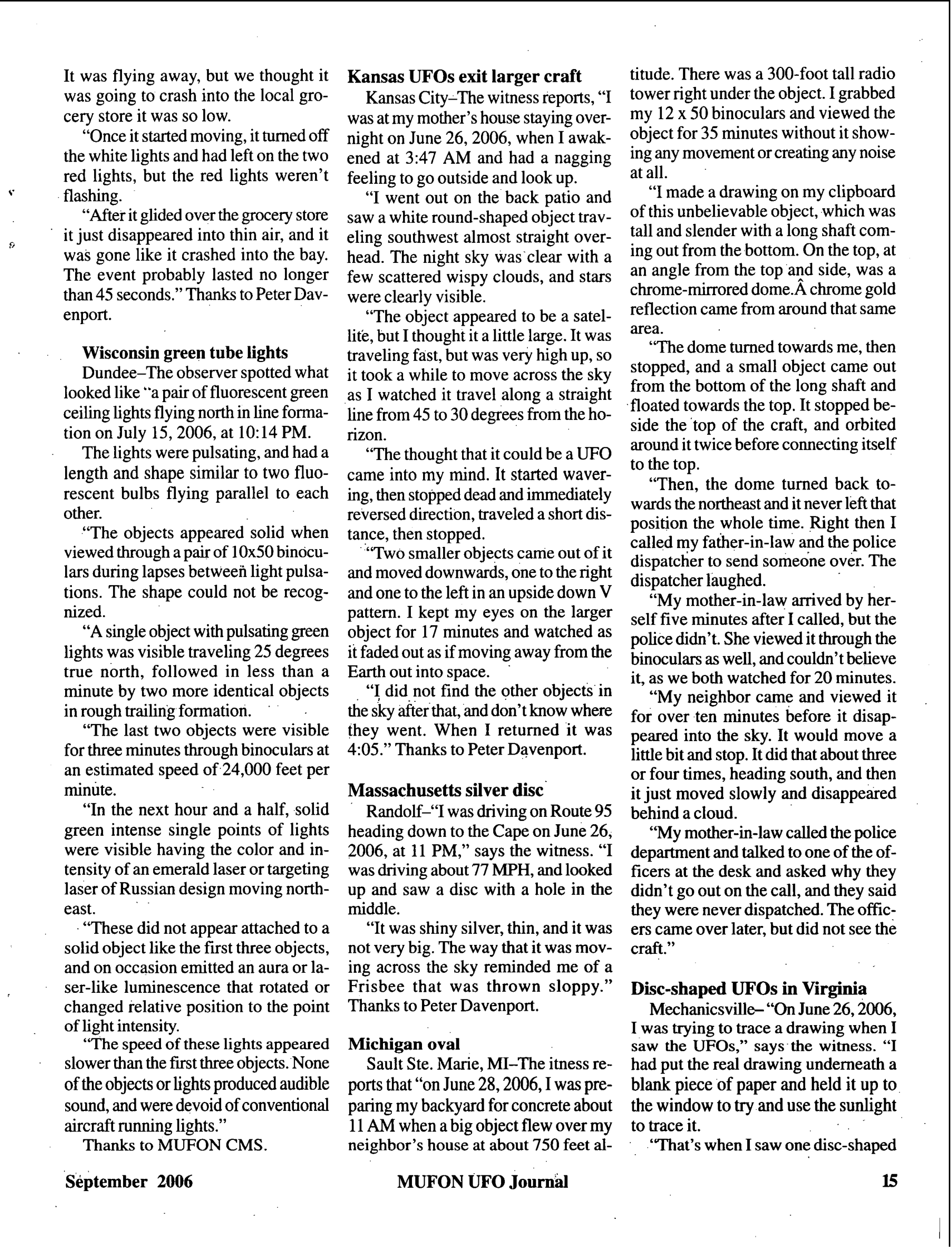 Mufon Ufo Journal 2006 9. September