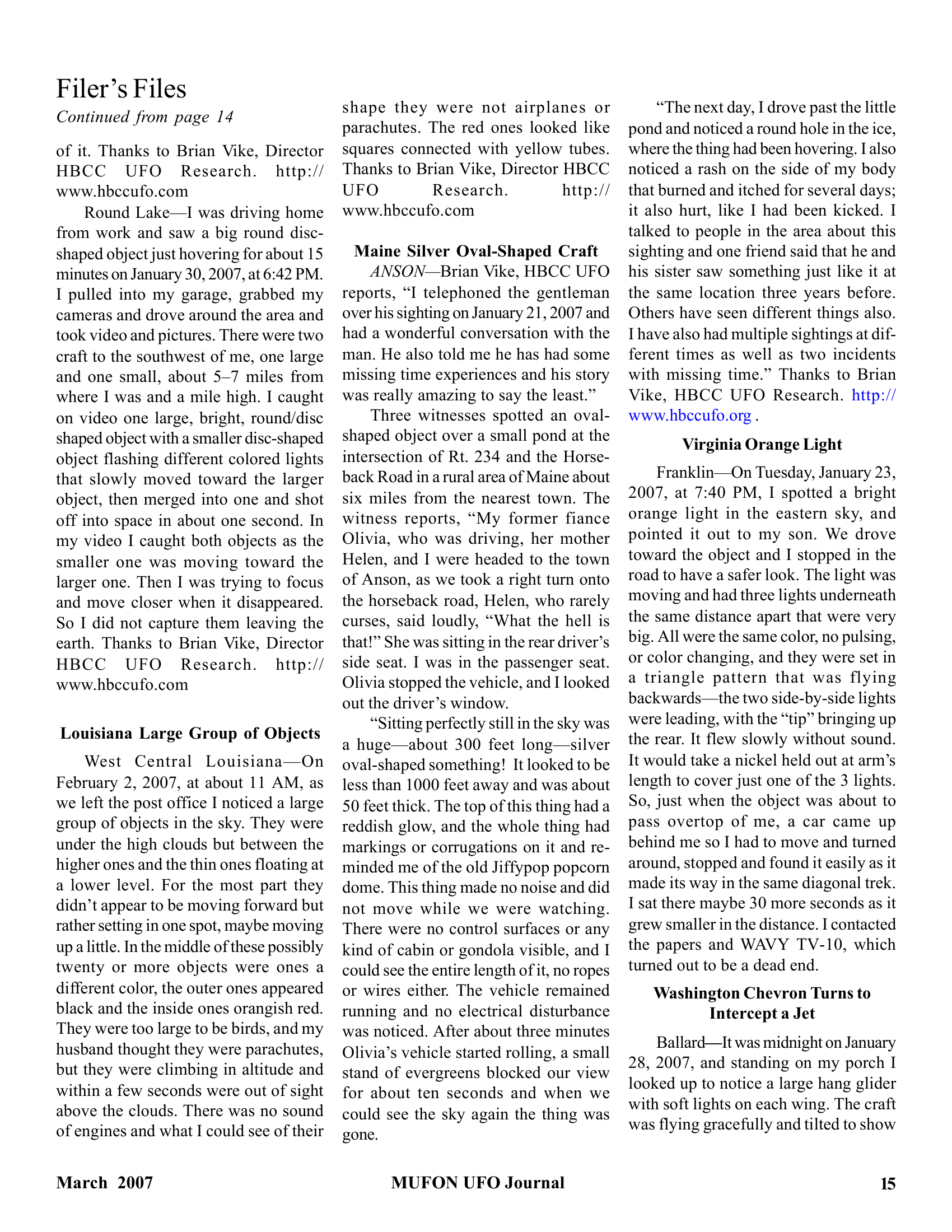 Mufon Ufo Journal 2007 3. March