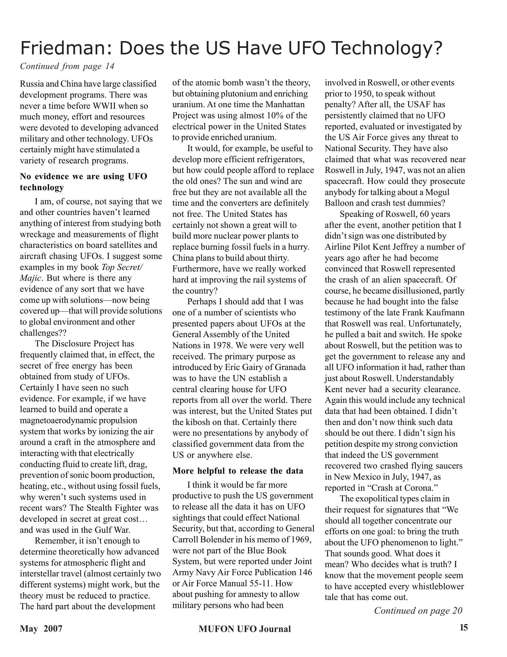 Mufon Ufo Journal 2007 5. May