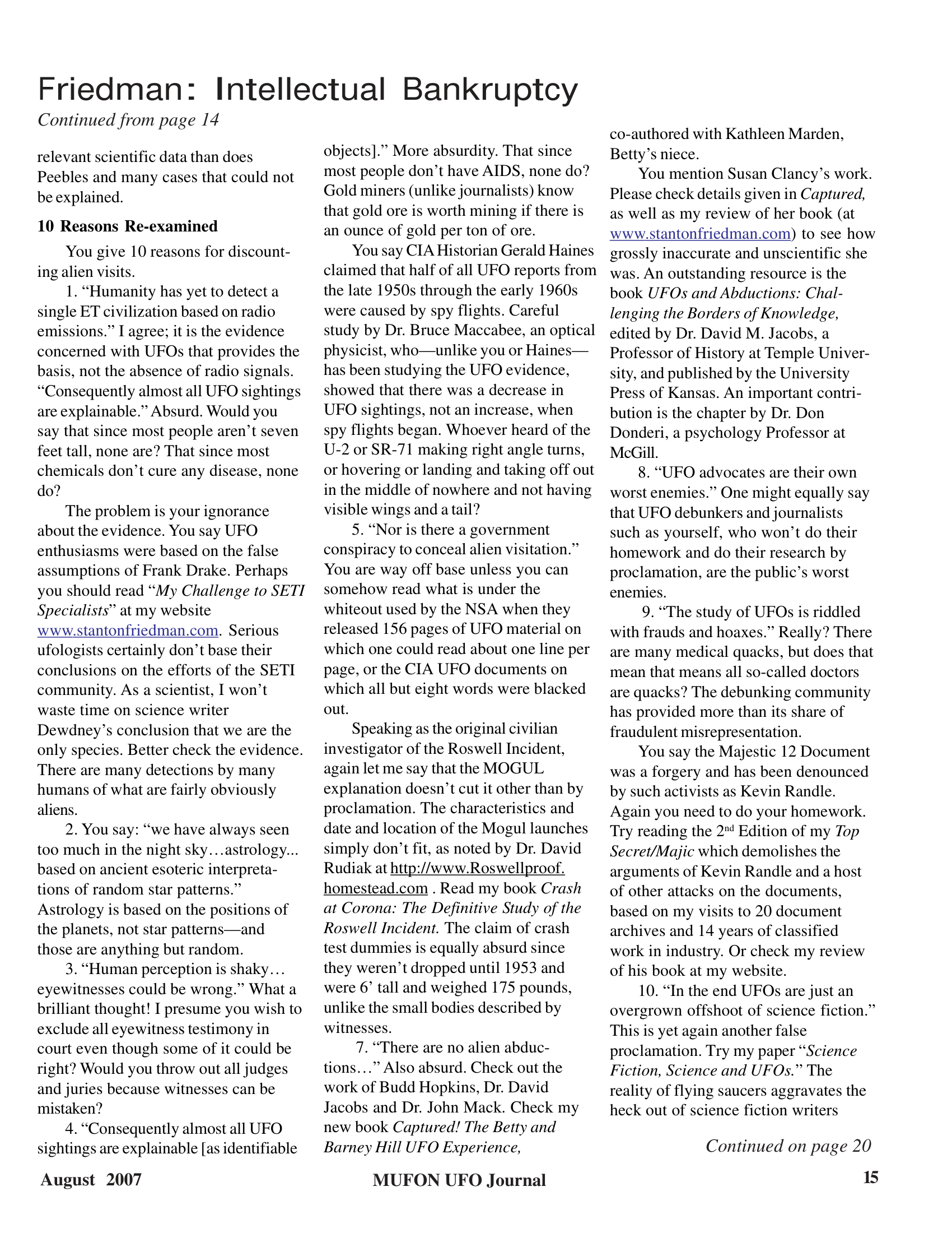 Mufon Ufo Journal 2007 8. August