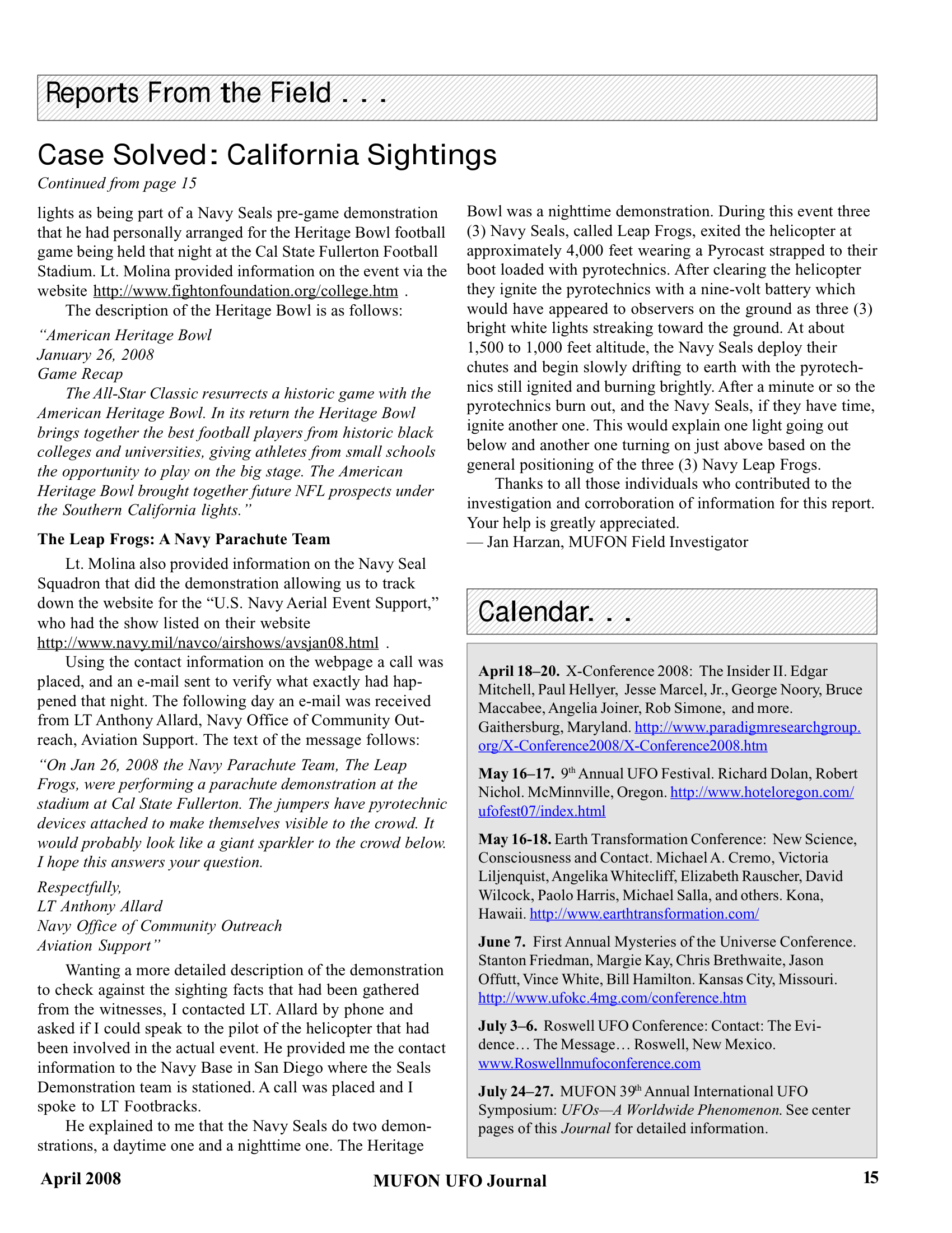 Mufon Ufo Journal 2008 4. April
