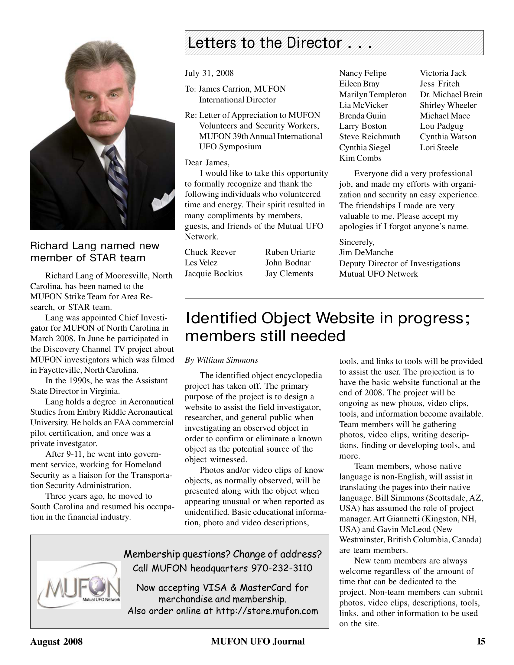 Mufon Ufo Journal 2008 8. August