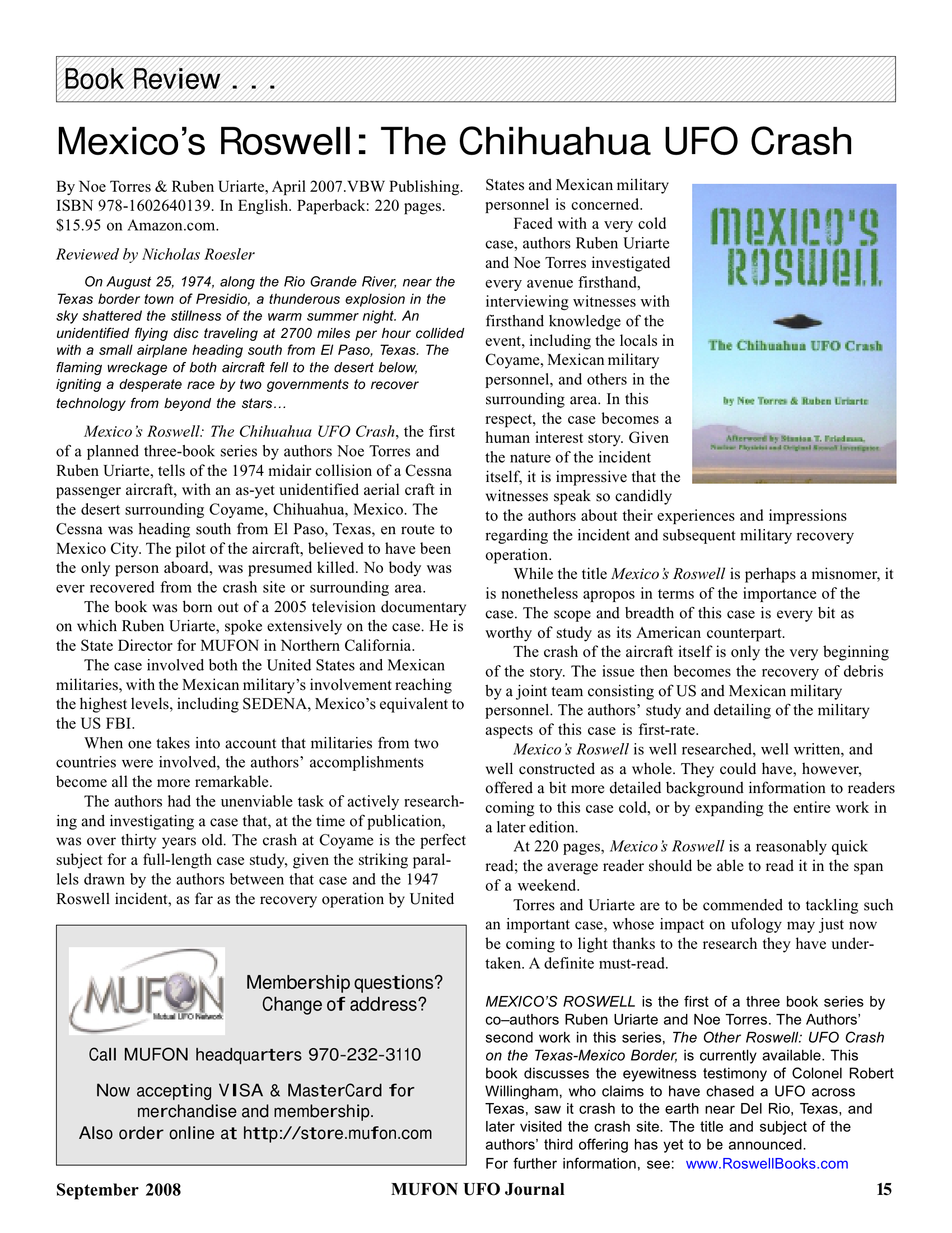 Mufon Ufo Journal 2008 9. September