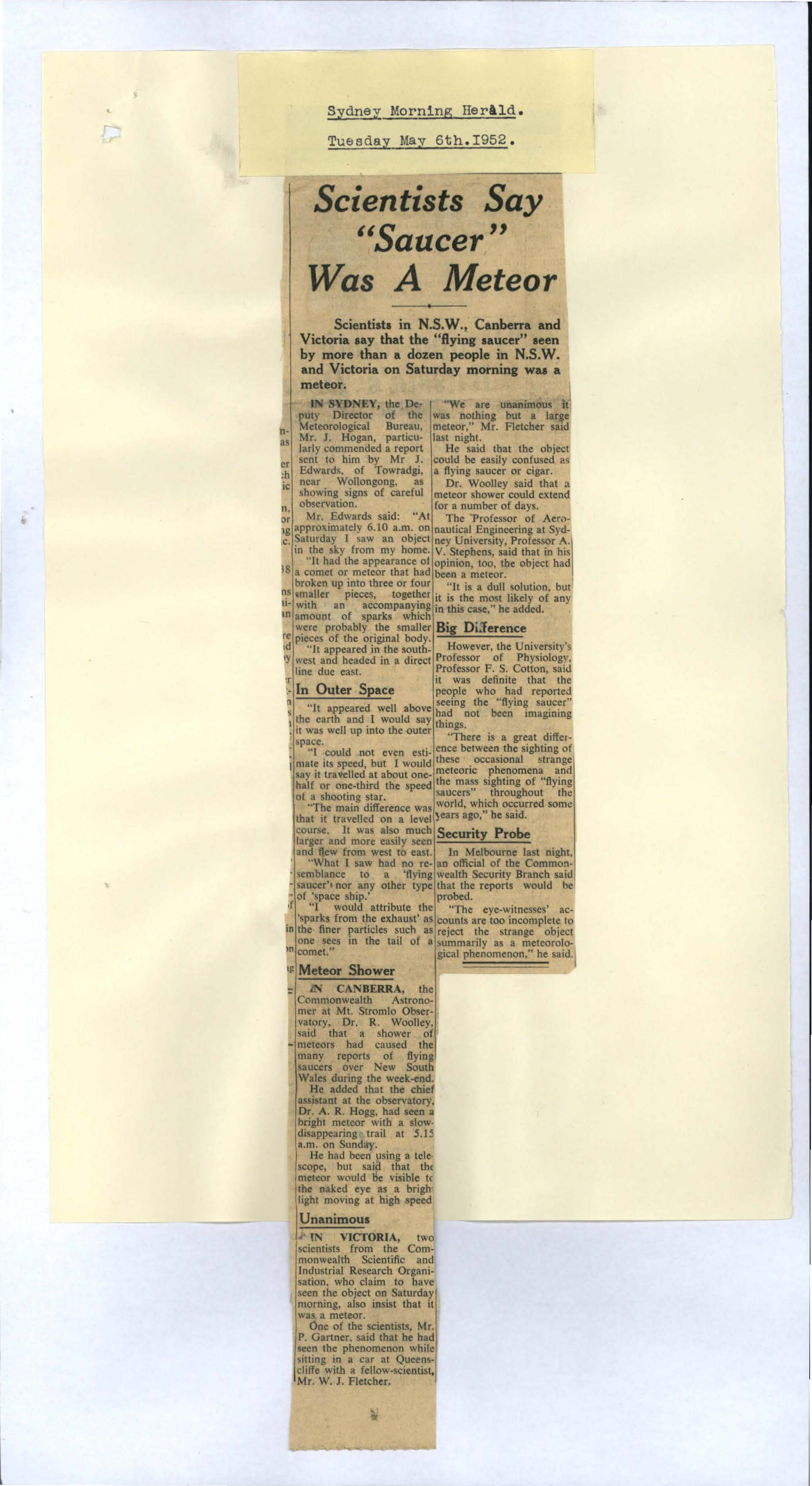 Australia Ufo Disclosure 54, 16P File A11066 5 1 27 Part B 3315433