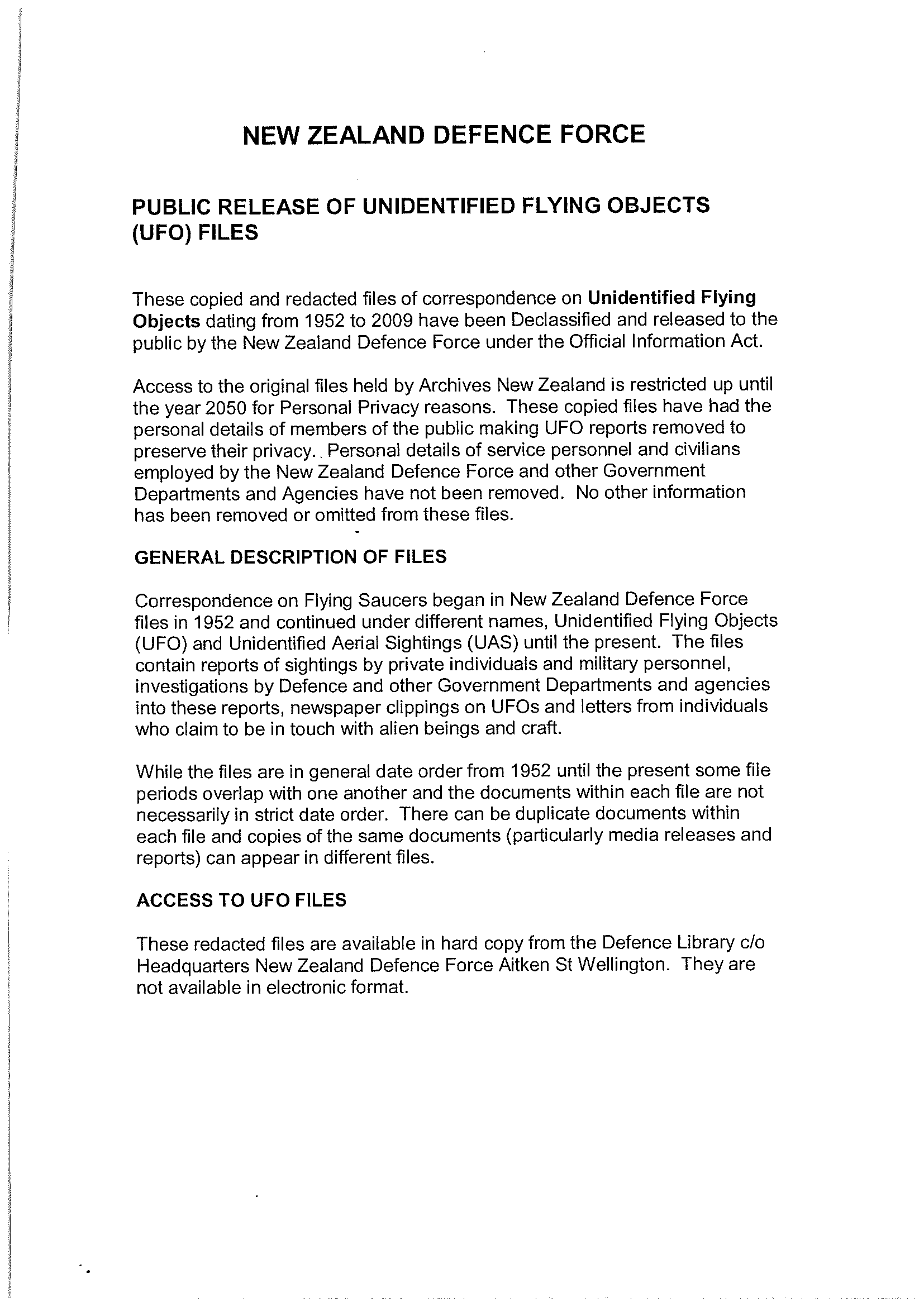 New Zeland Defence Force Ufo Disclosure 1956 1979, 387 Pages