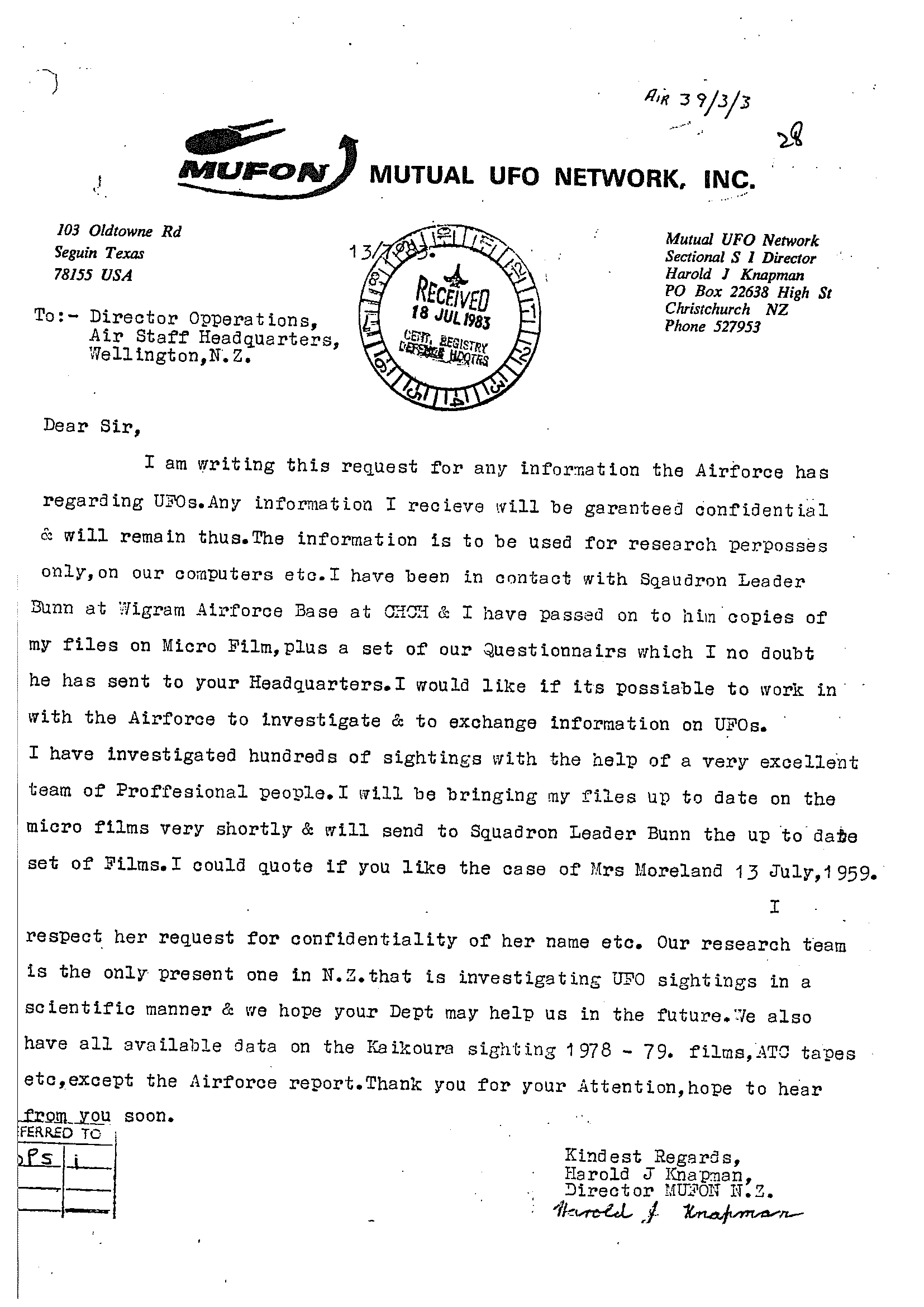 New Zeland Defence Force Ufo Disclosure 1959 1983, 225 Pages