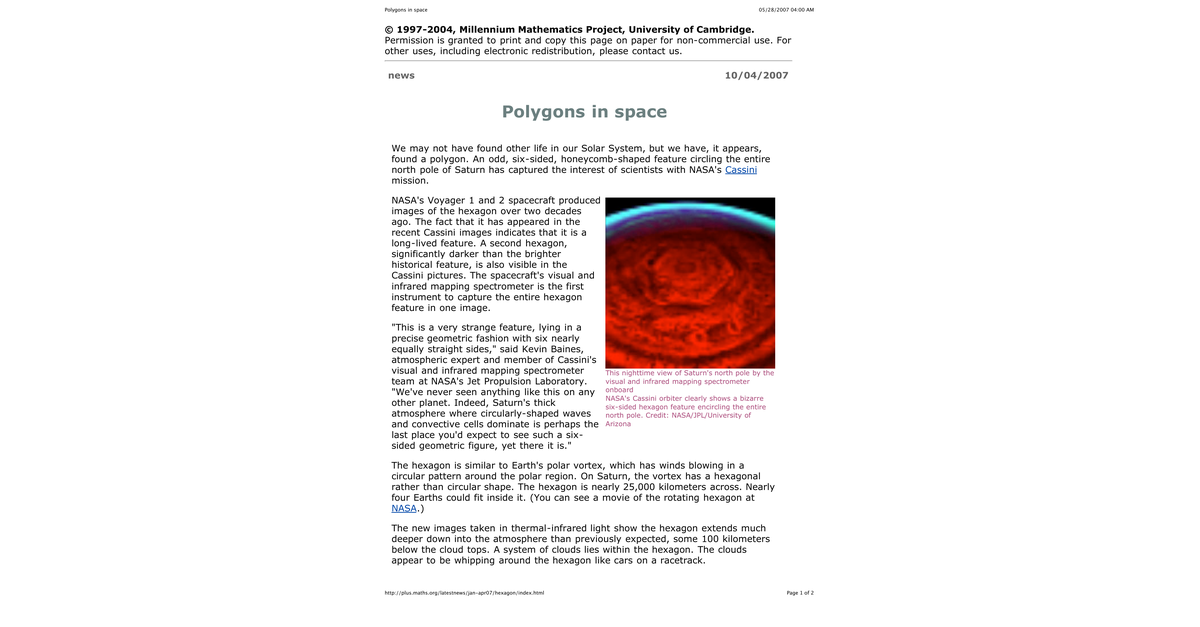Polygons In Space Zeshoek Saturnus
