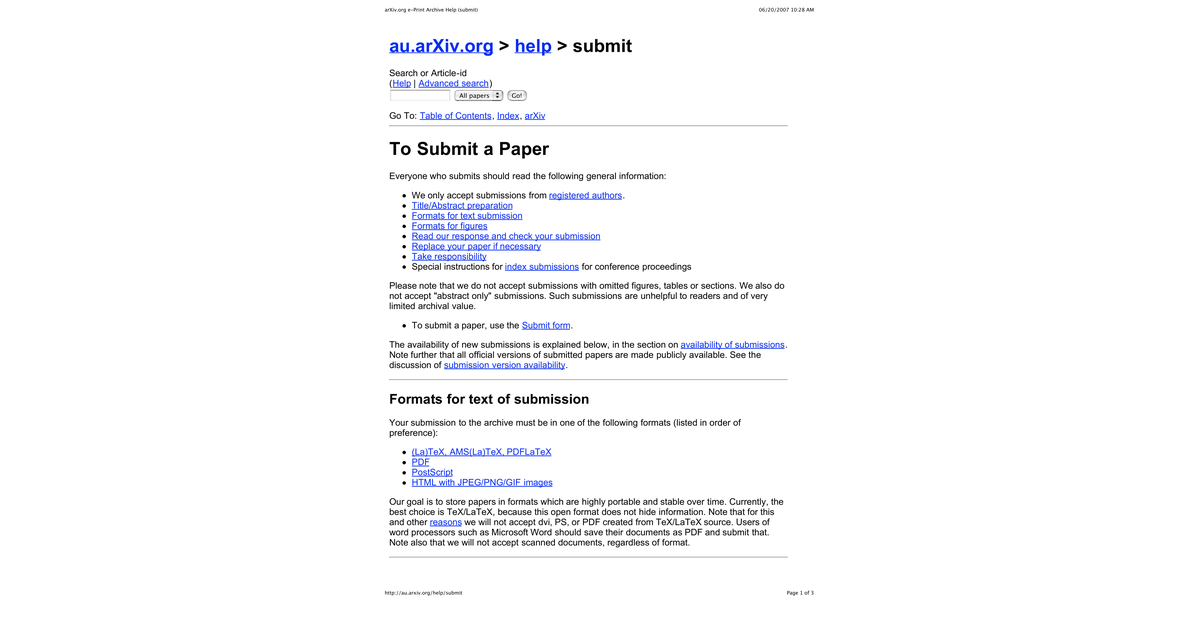 ArXiv.Org E Print Archive Help (Submit)