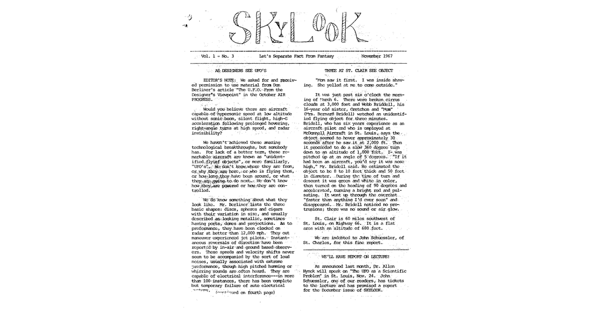 MUFON UFO Journal 1967 11. November Skylook