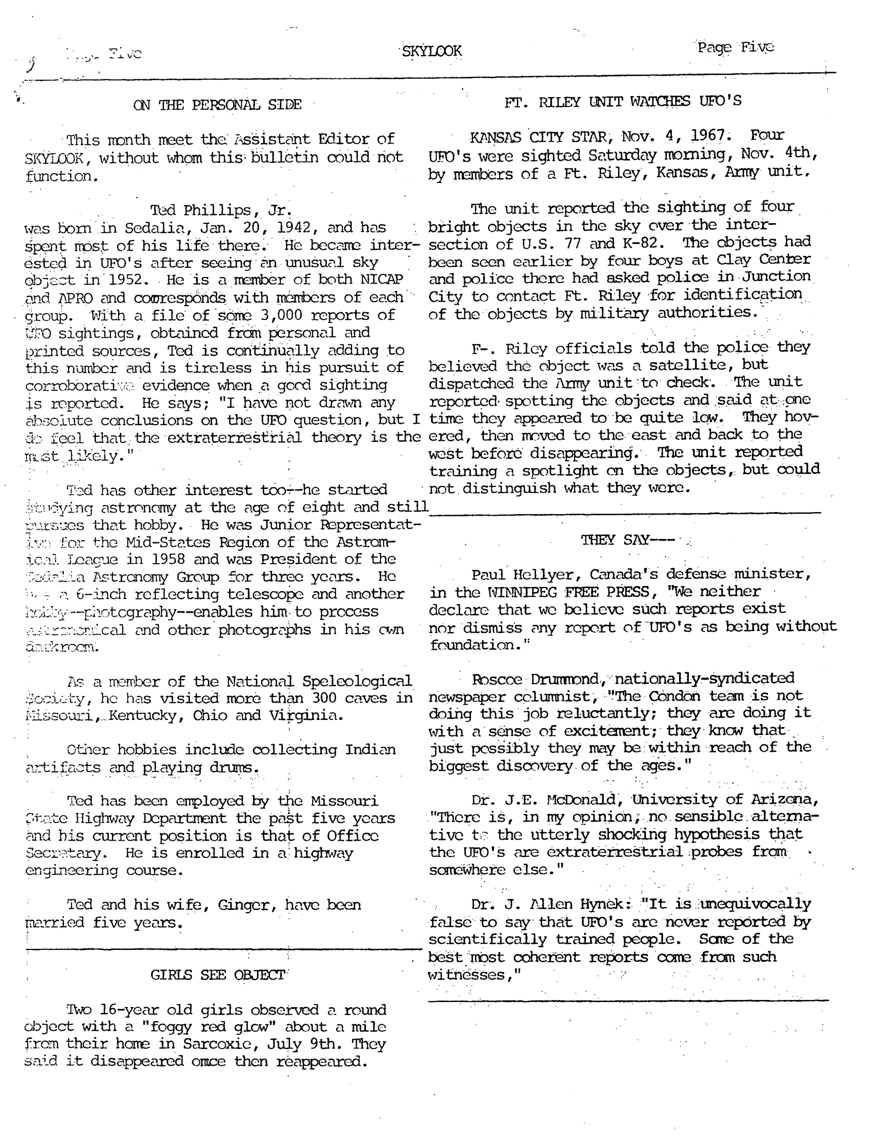 Mufon Ufo Journal 1967 11. November Skylook