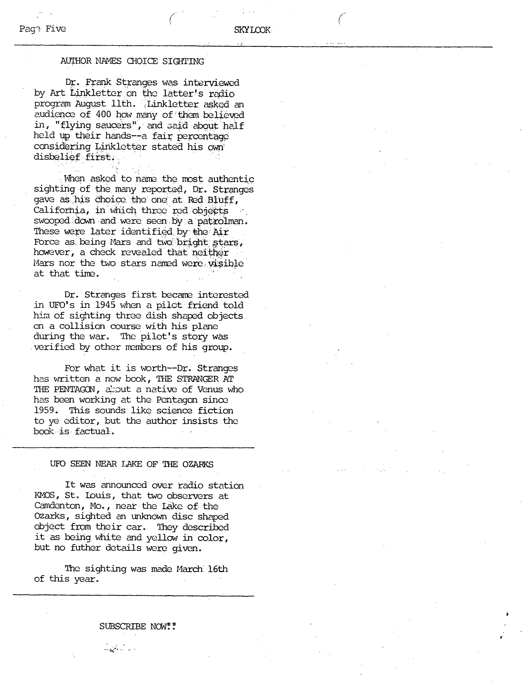 Mufon Ufo Journal 1967 9. September Skylook