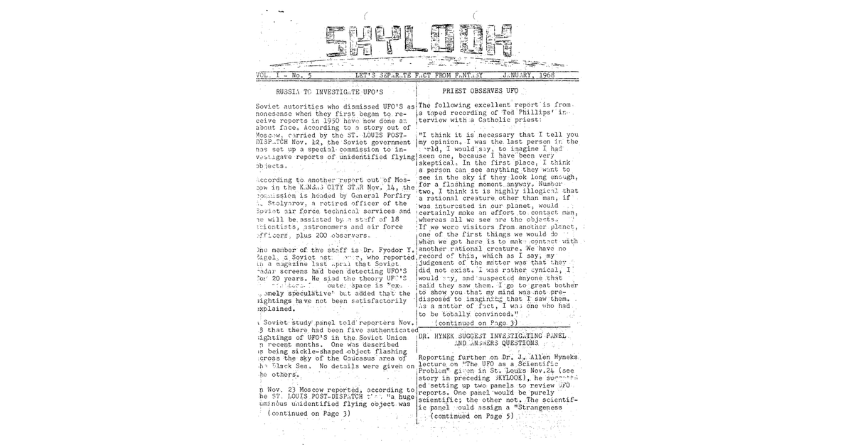 MUFON UFO Journal 1968 1. January Skylook