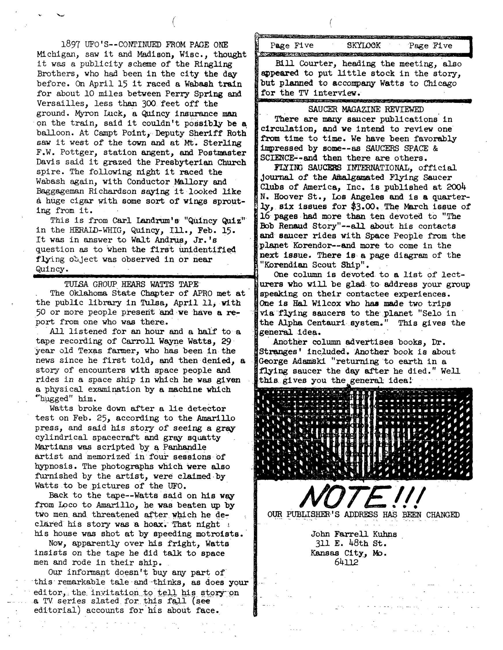 Mufon Ufo Journal 1968 5. May Skylook