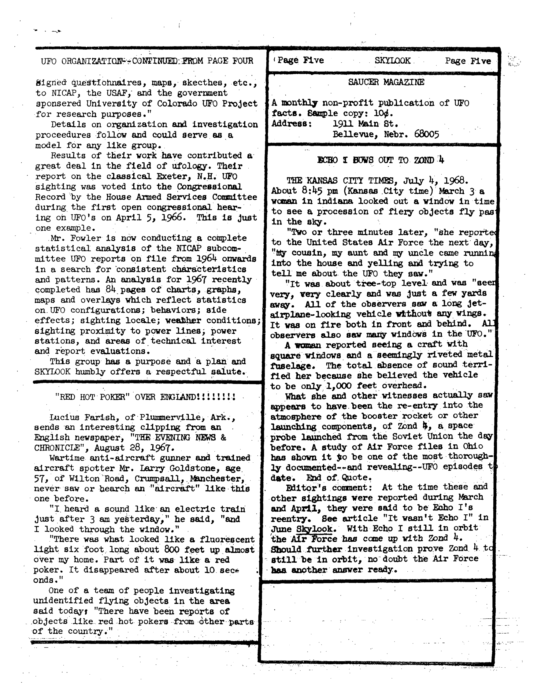 Mufon Ufo Journal 1968 7. July Skylook
