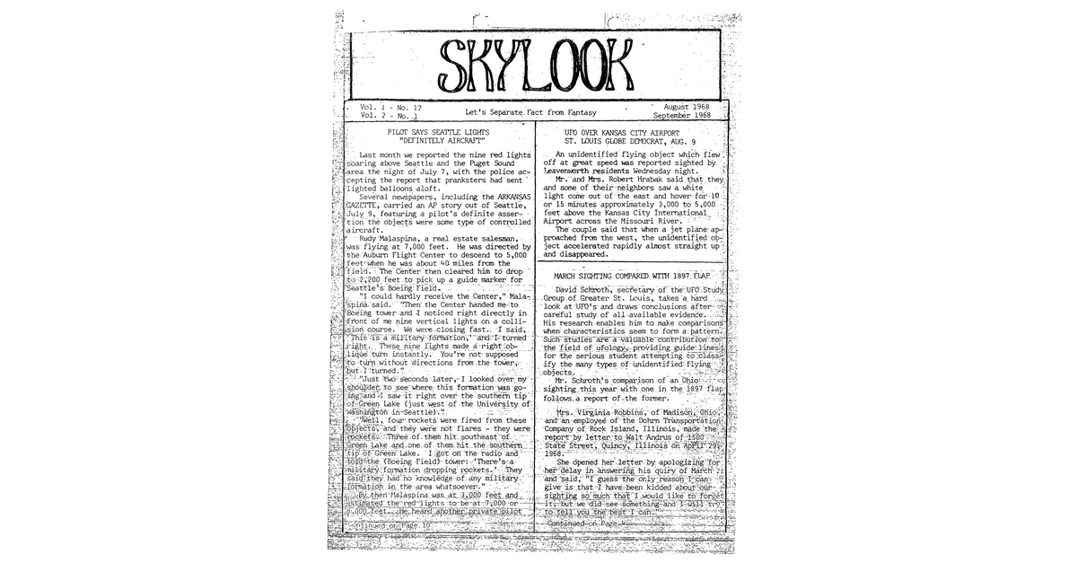 MUFON UFO Journal 1968 8. 9. August September Skylook