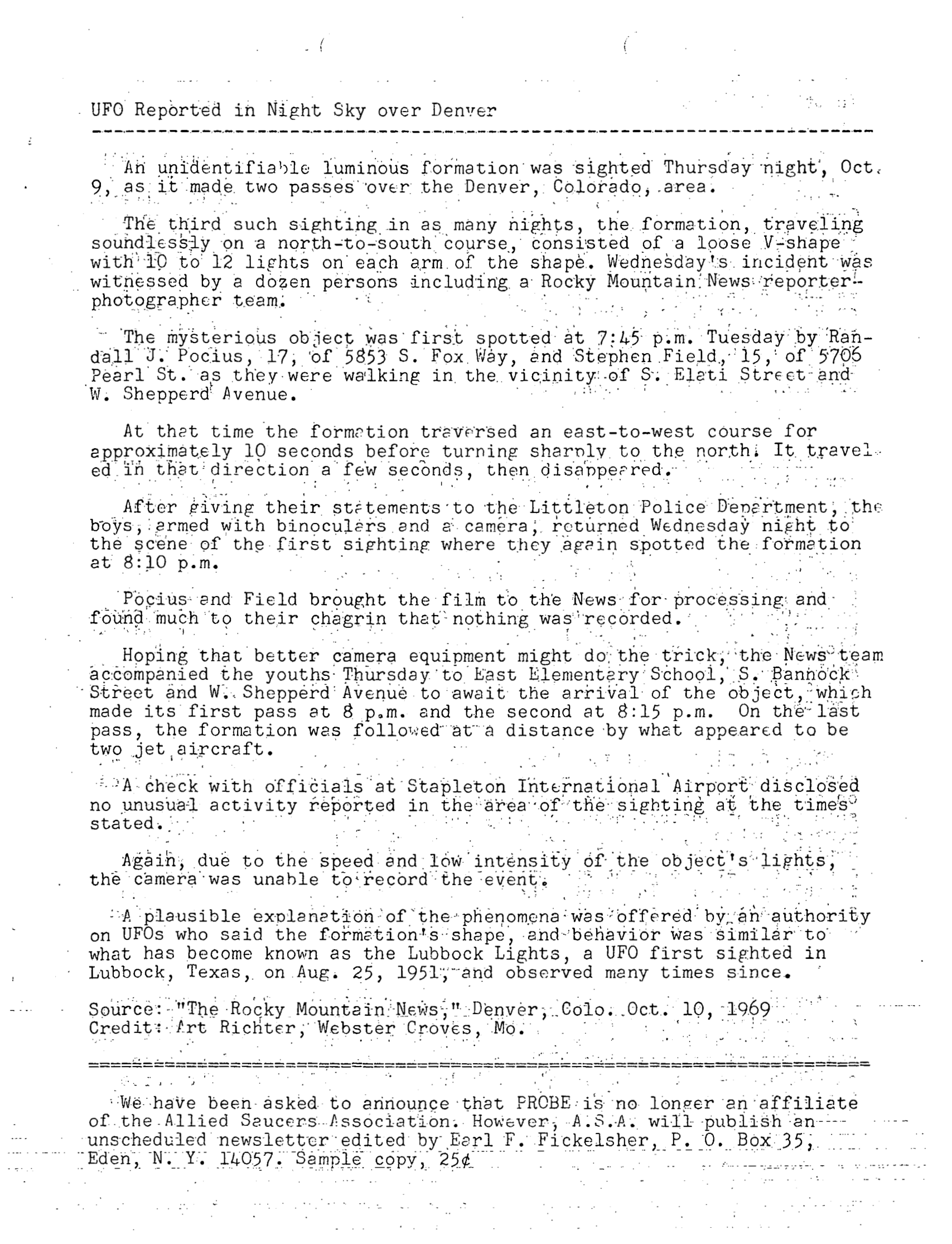 Mufon Ufo Journal 1969 11. November Skylook