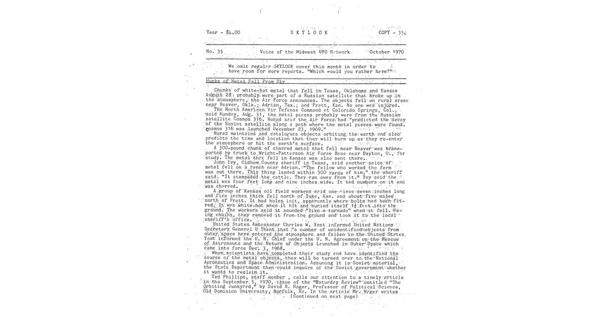 MUFON UFO Journal 1970 10. October Skylook