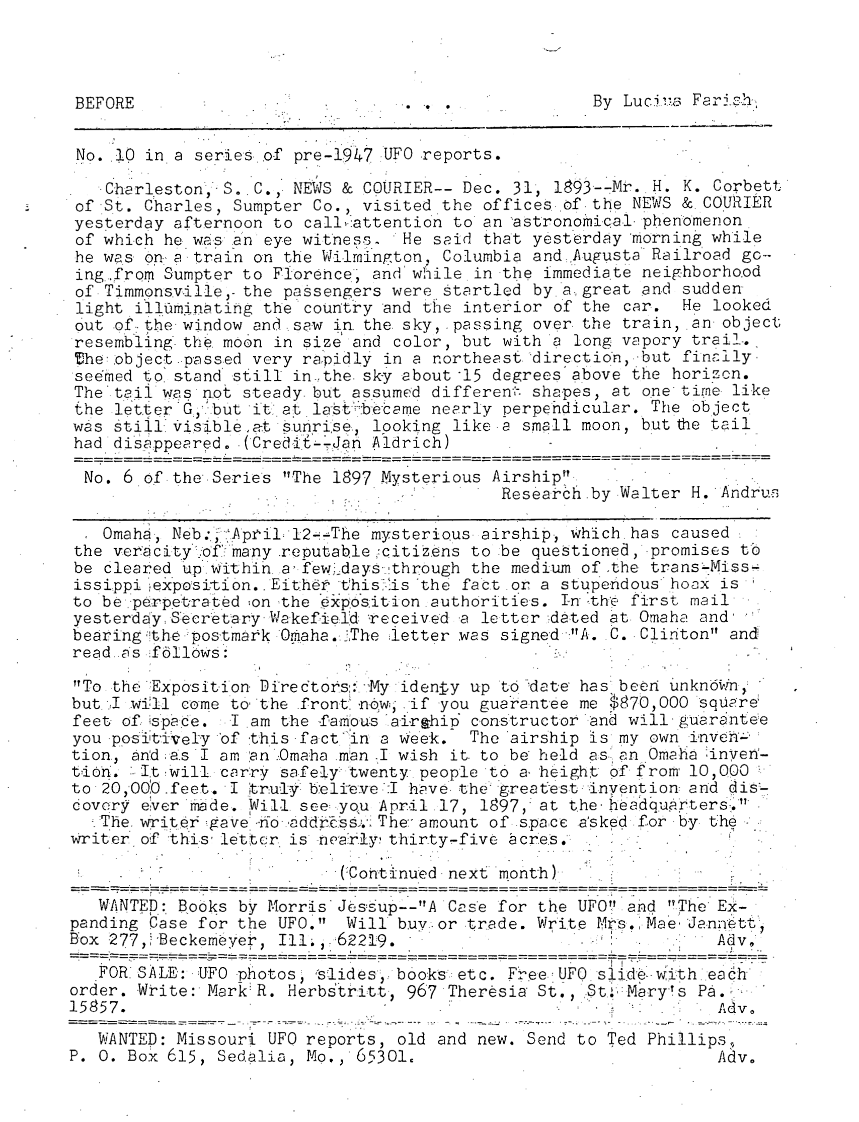 Mufon Ufo Journal 1971 1. January Skylook