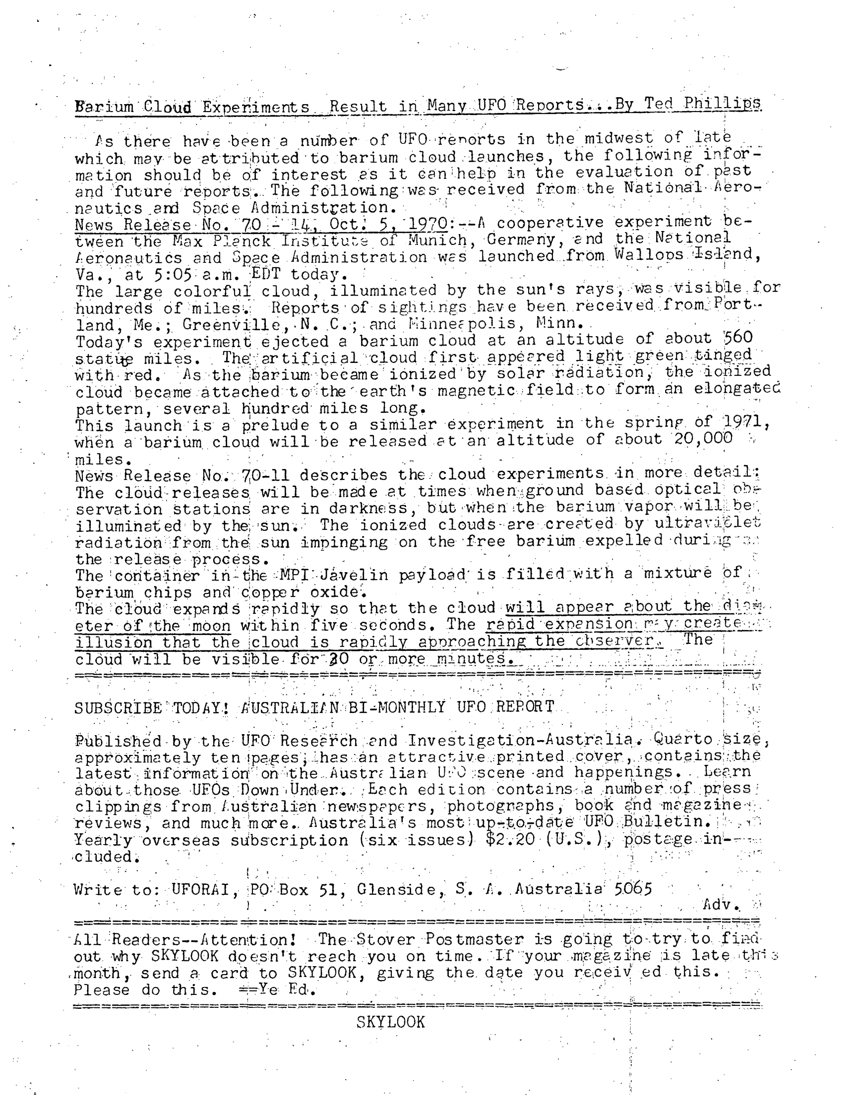 Mufon Ufo Journal 1971 4. April Skylook