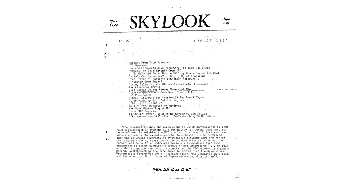 MUFON UFO Journal 1971 8. August Skylook