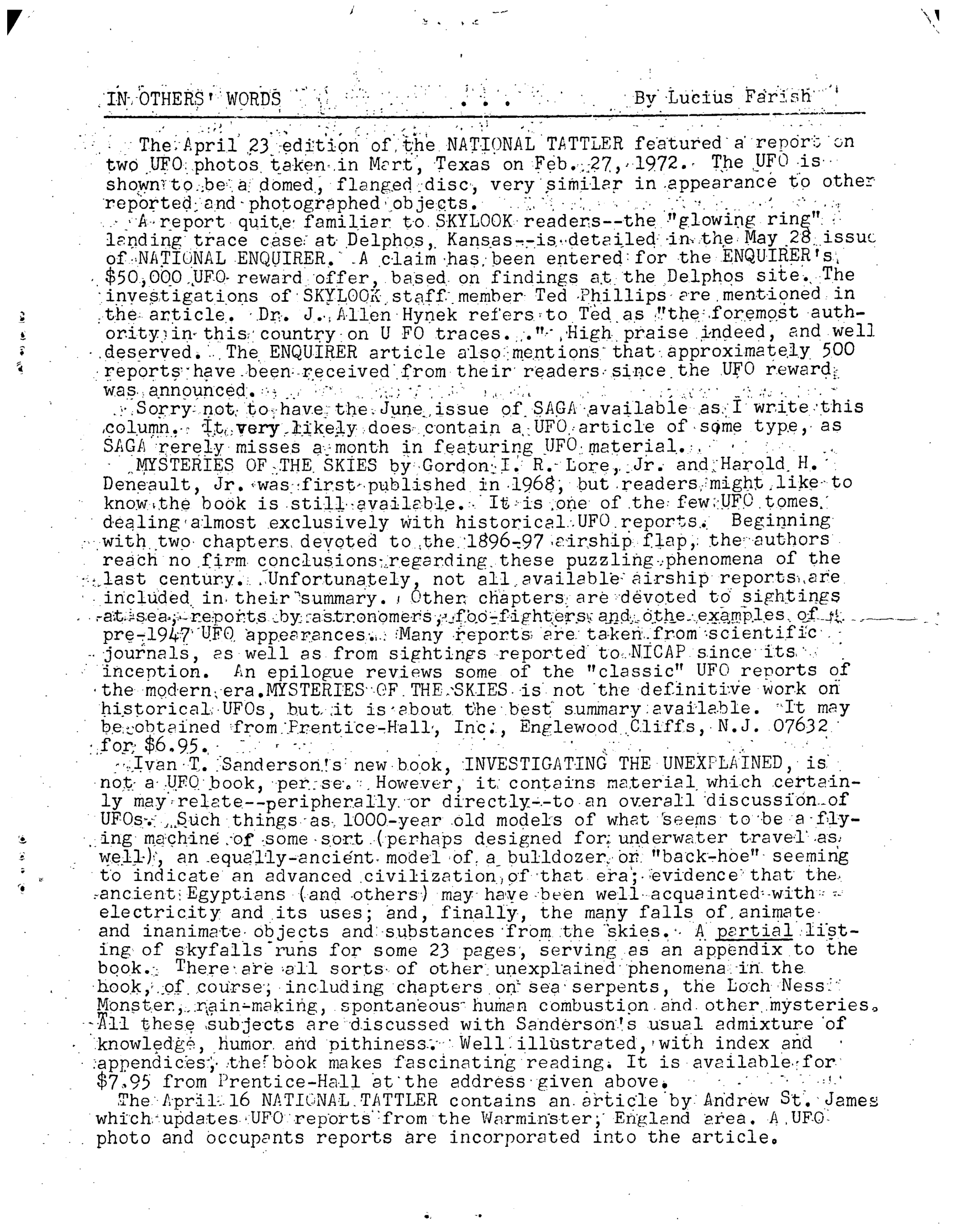 Mufon Ufo Journal 1972 6. June Skylook