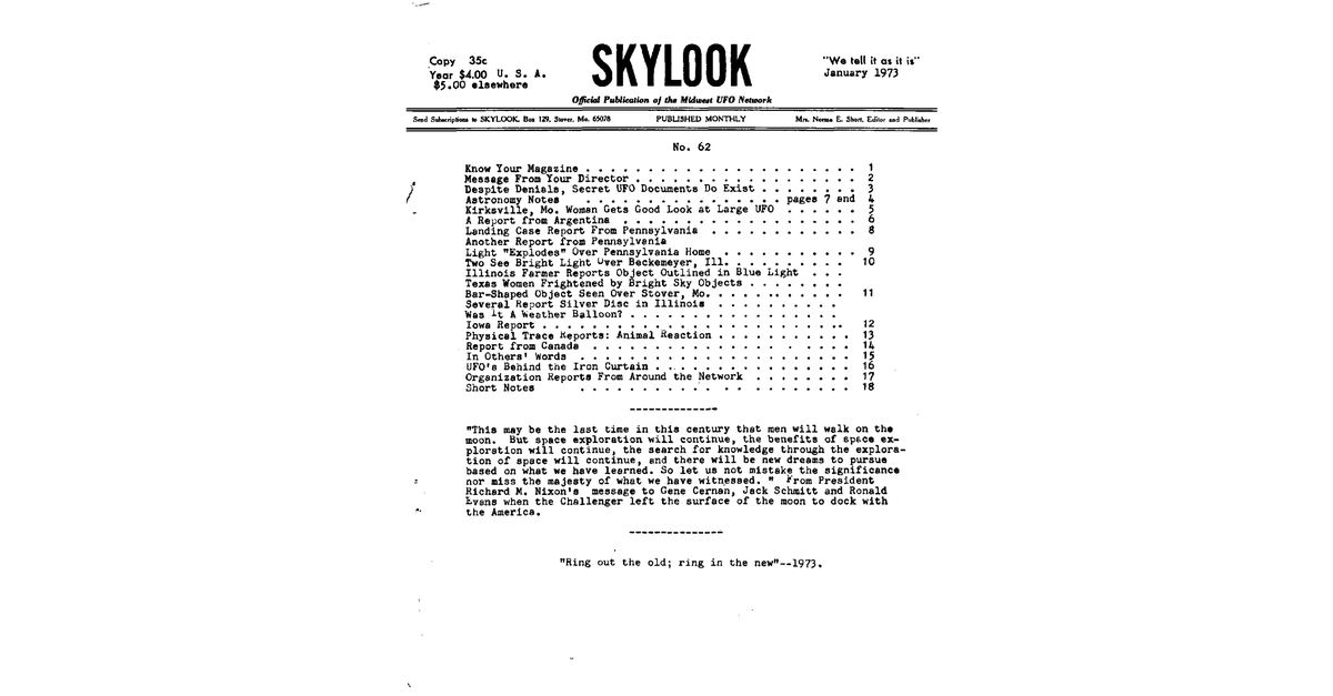 MUFON UFO Journal 1973 1. January Skylook