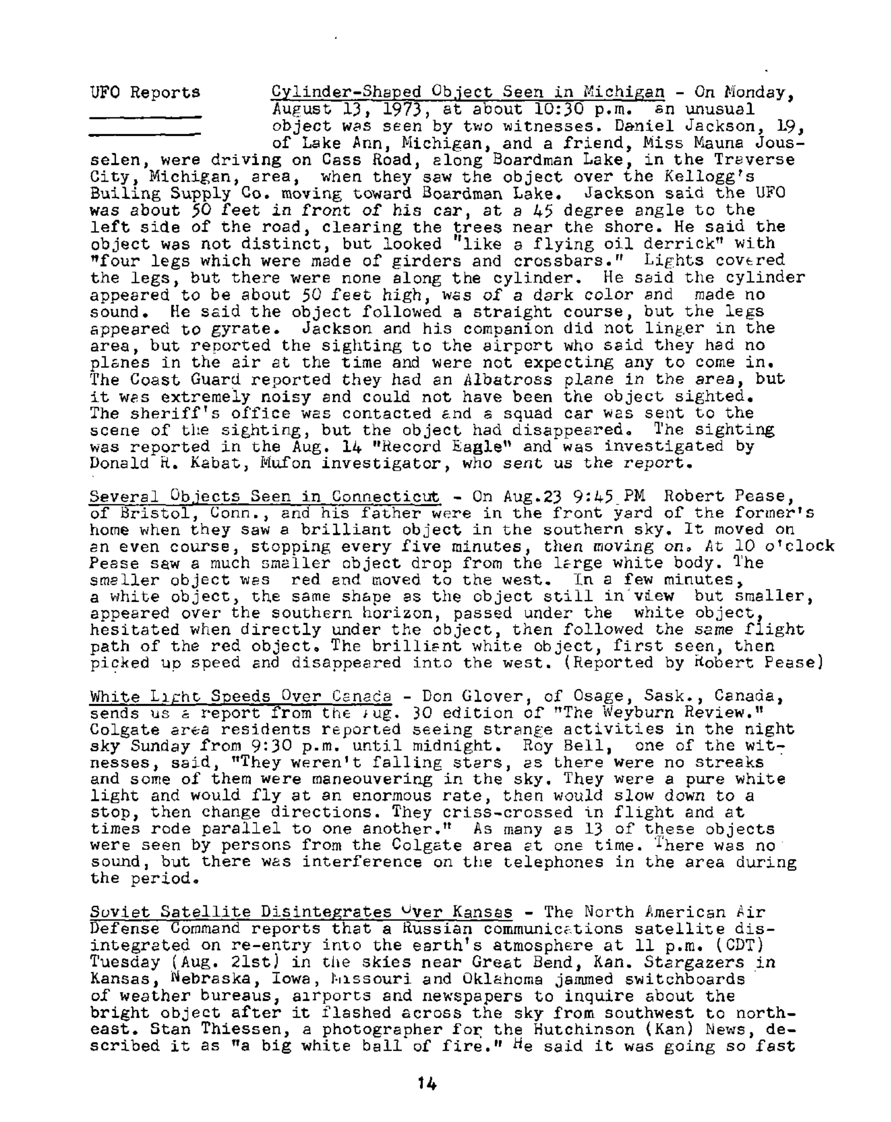 Mufon Ufo Journal 1973 10. October Skylook