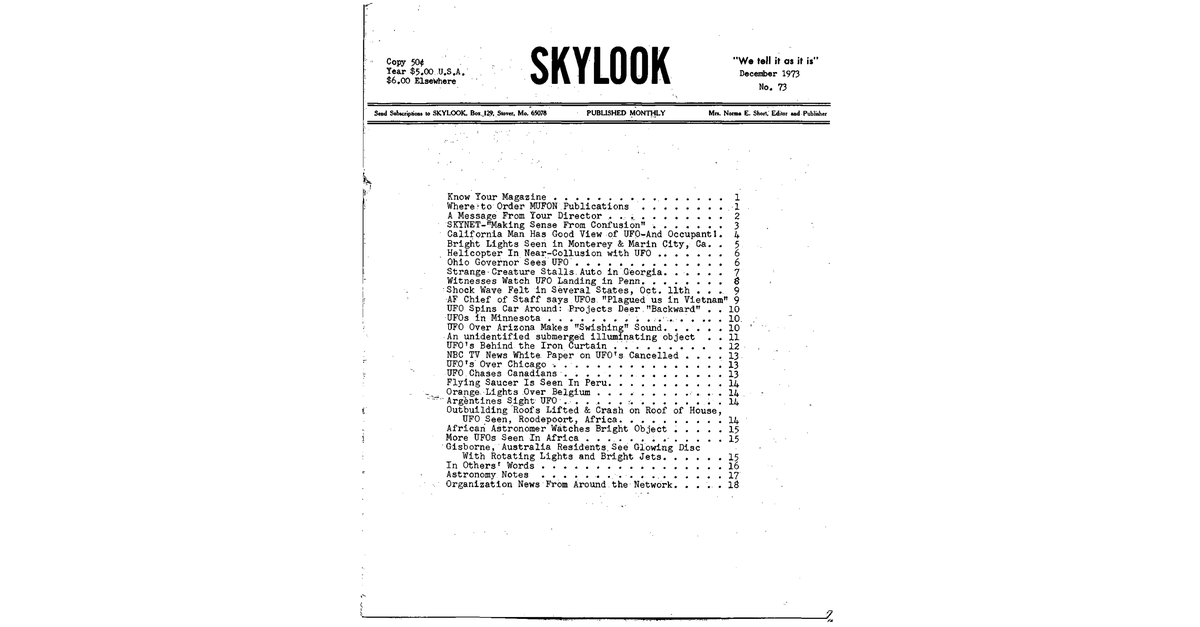 MUFON UFO Journal 1973 12. December Skylook