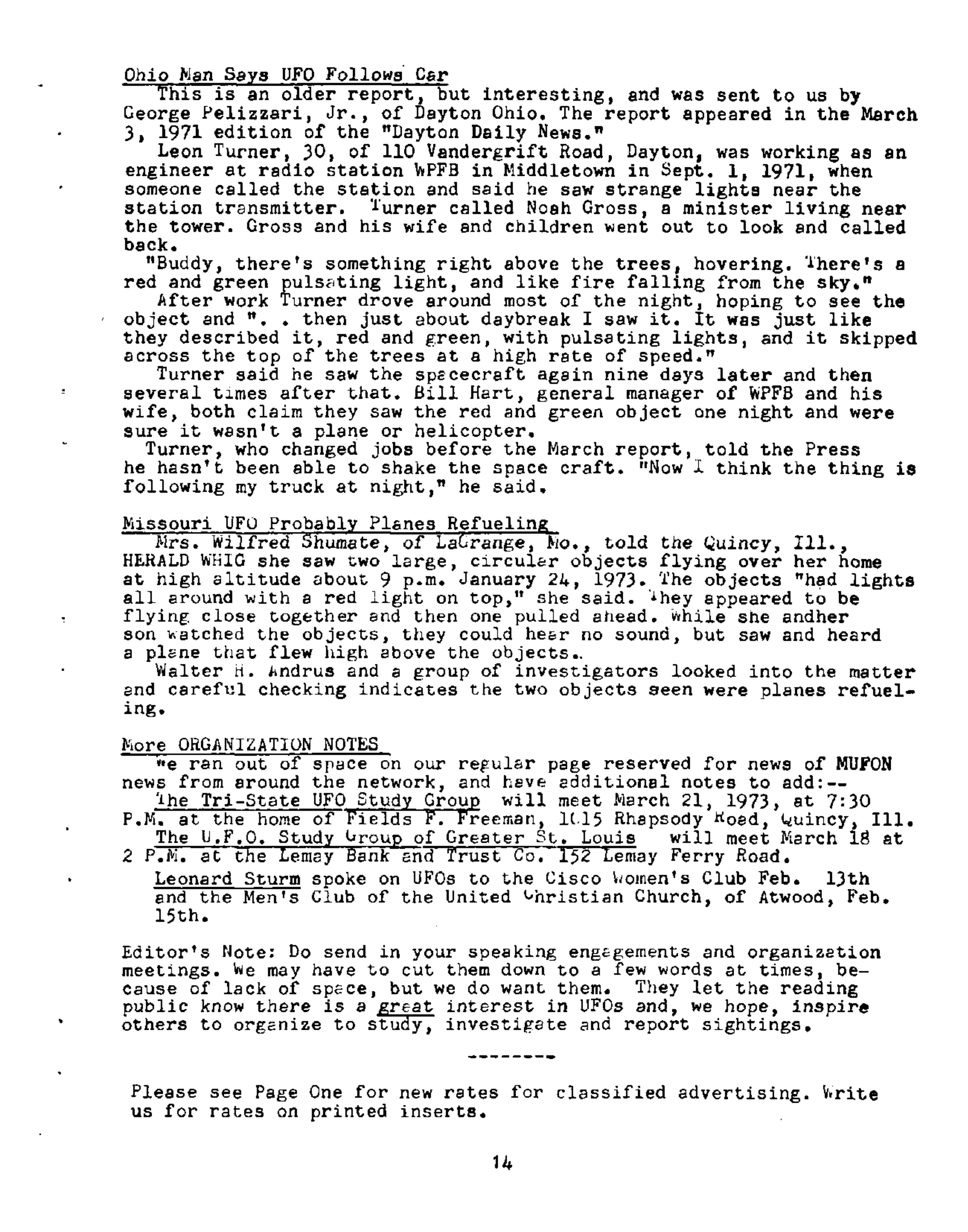 Mufon Ufo Journal 1973 3. March Skylook