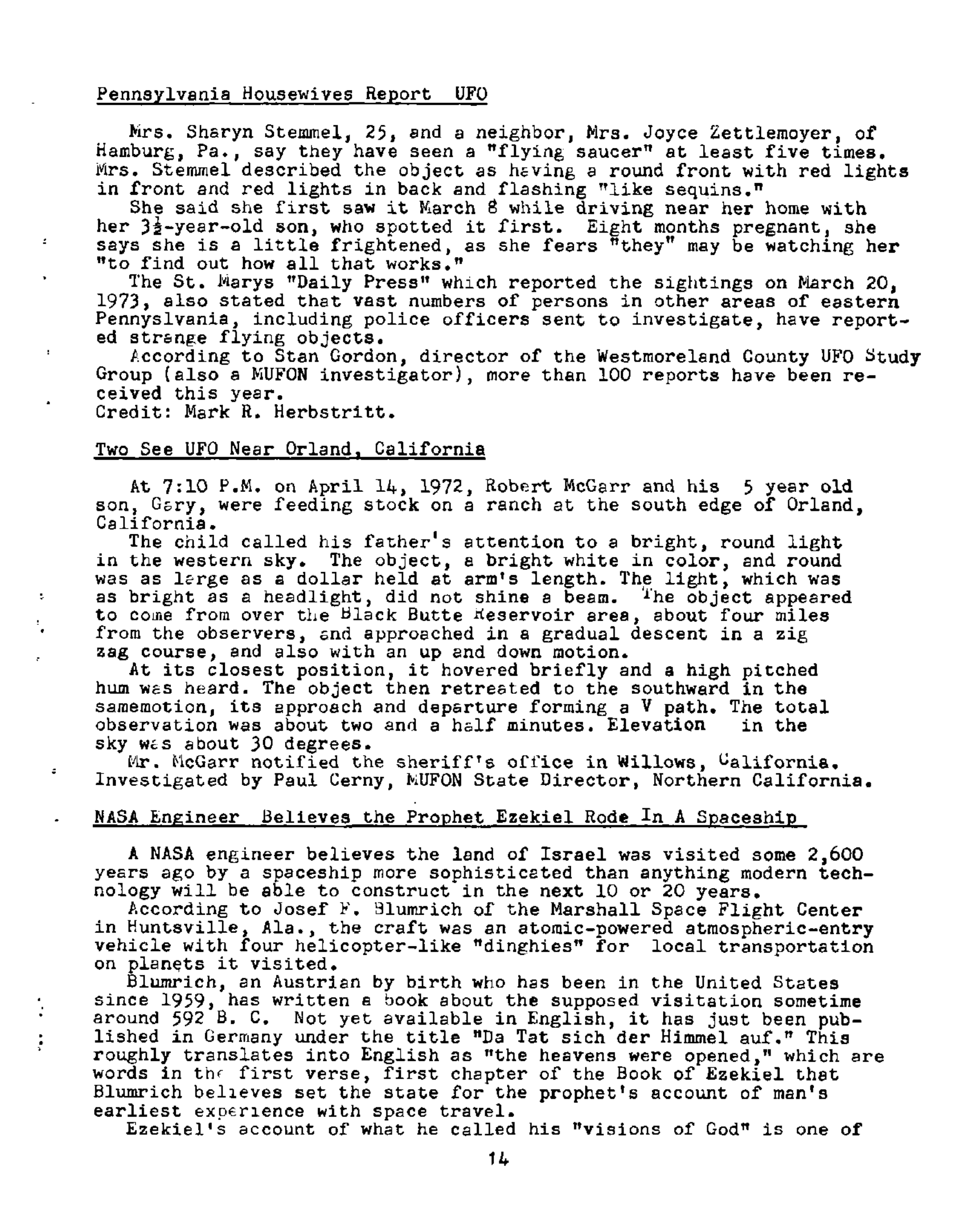 Mufon Ufo Journal 1973 5. May Skylook