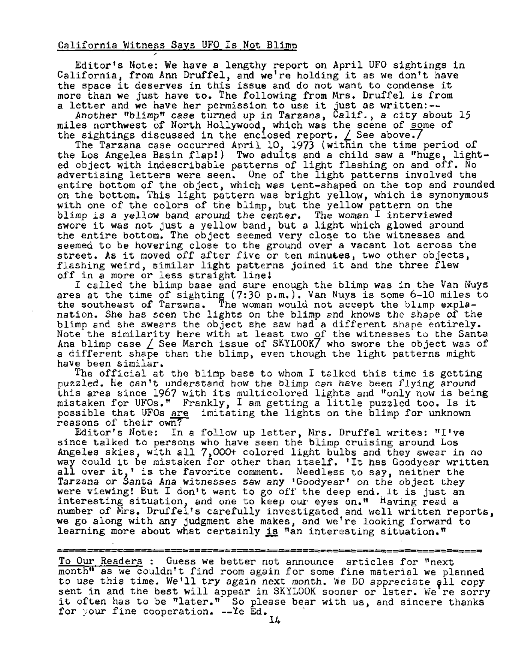 Mufon Ufo Journal 1973 6. June Skylook