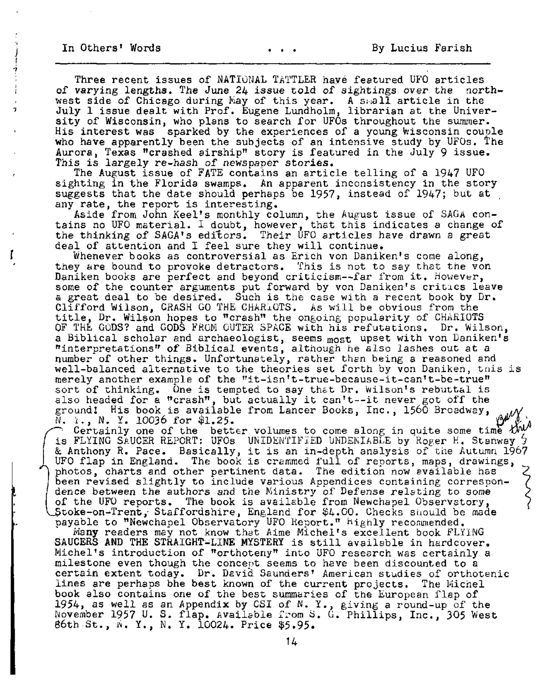 Mufon Ufo Journal 1973 8. August Skylook