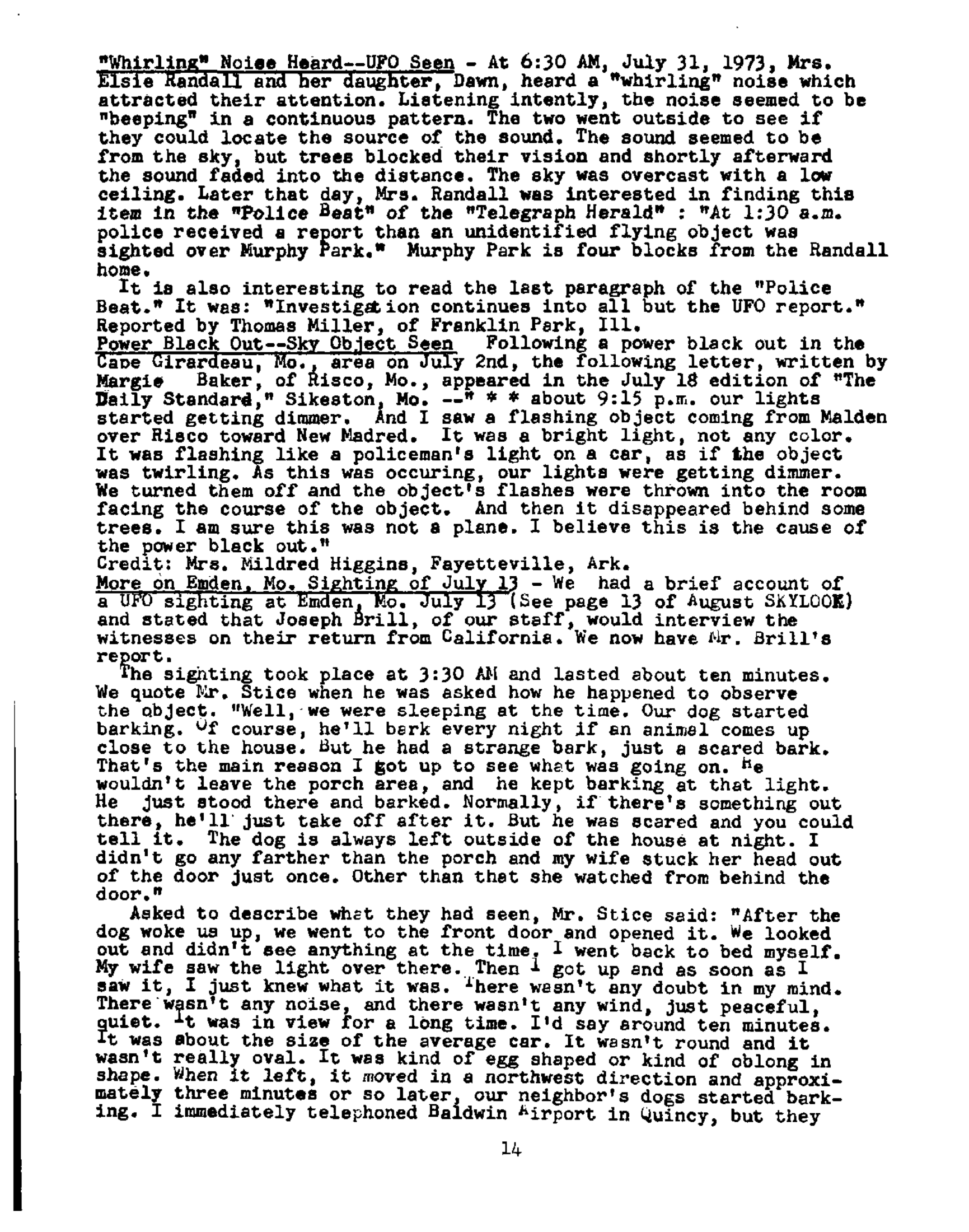 Mufon Ufo Journal 1973 9. September Skylook