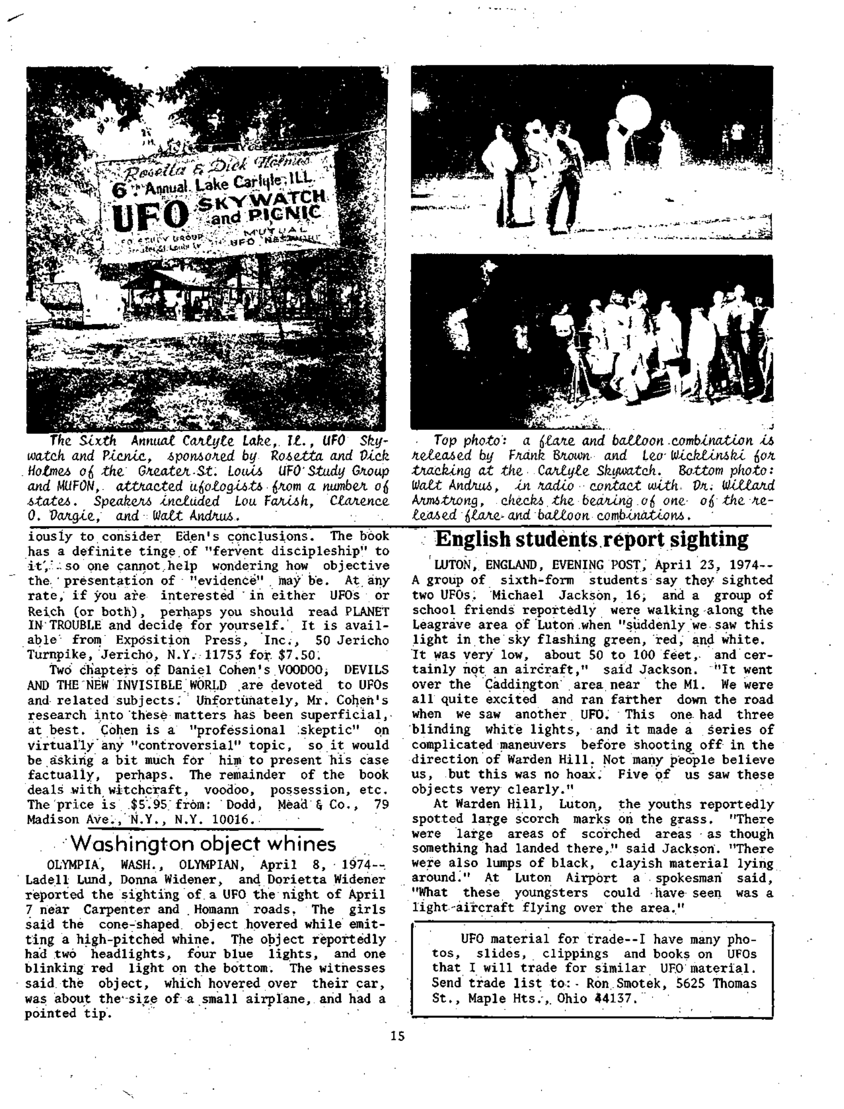 Mufon Ufo Journal 1974 8. August Skylook