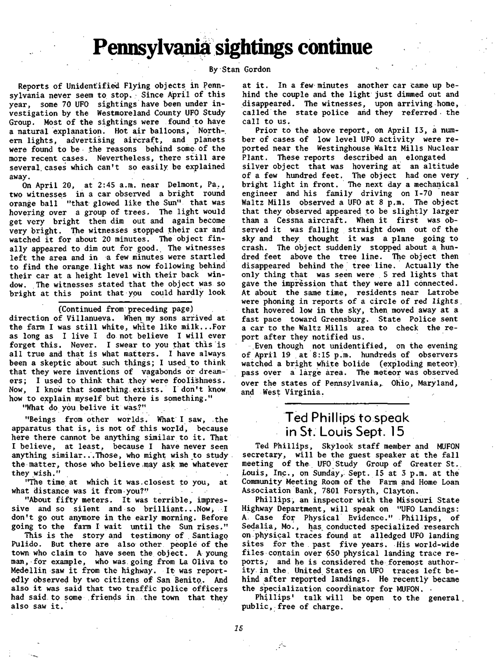 Mufon Ufo Journal 1974 9. September Skylook