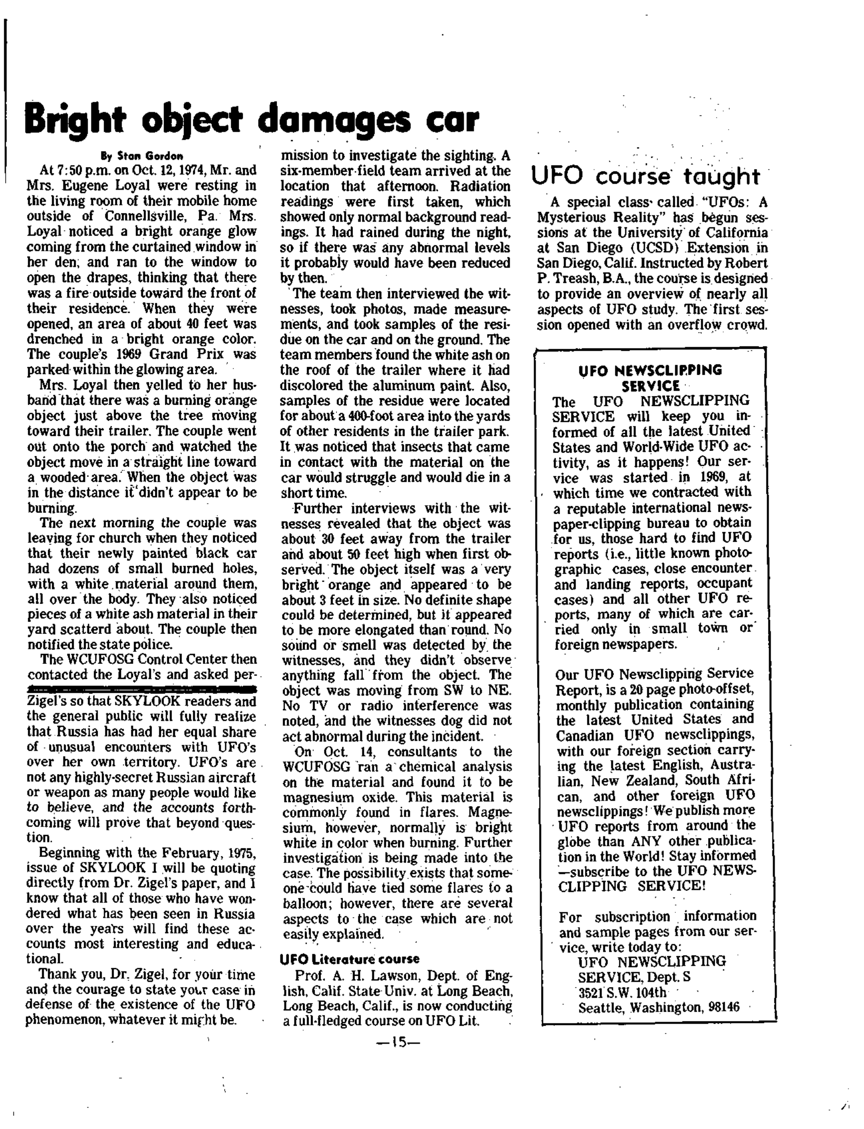 Mufon Ufo Journal 1975 1. January Skylook