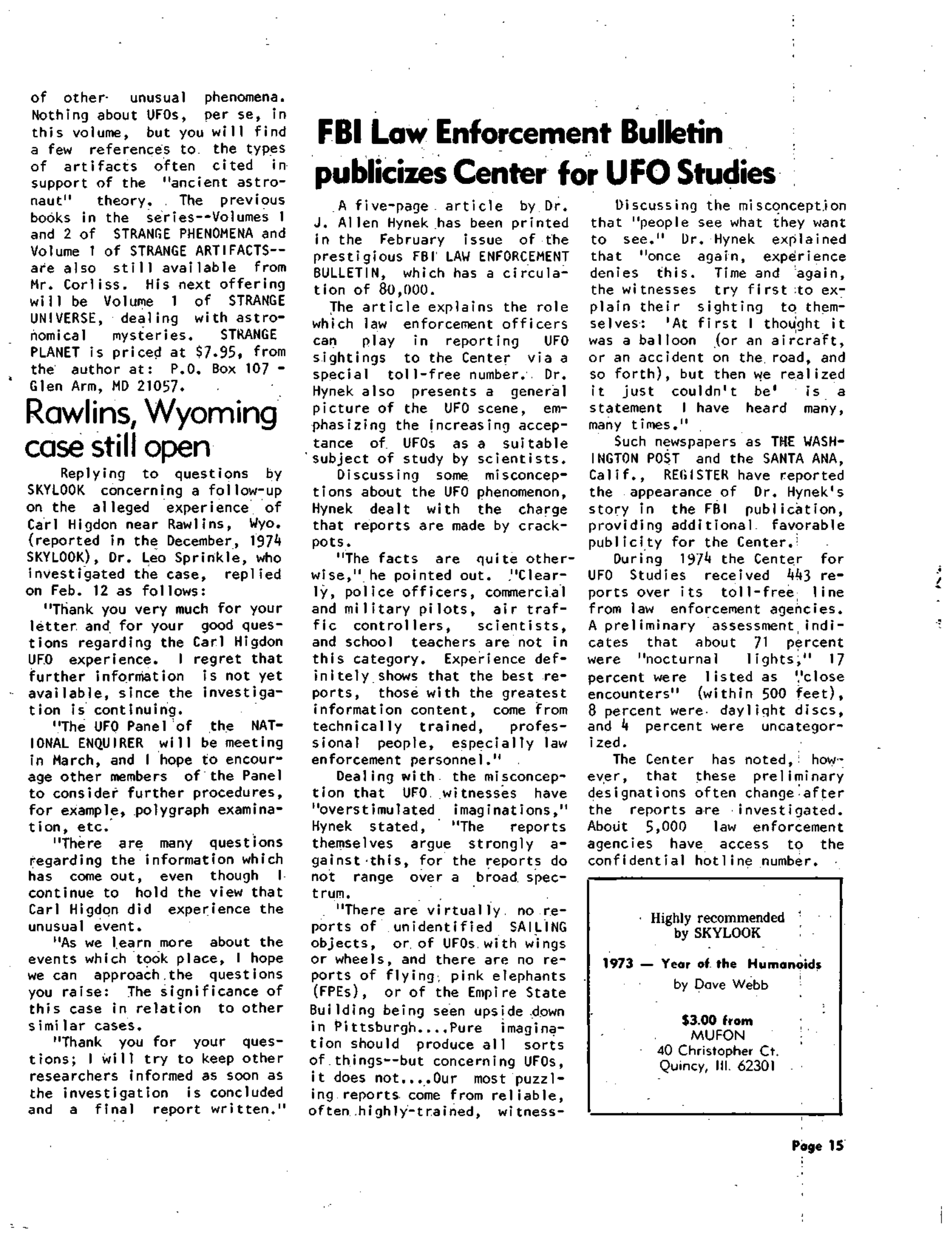 Mufon Ufo Journal 1975 4. April Skylook