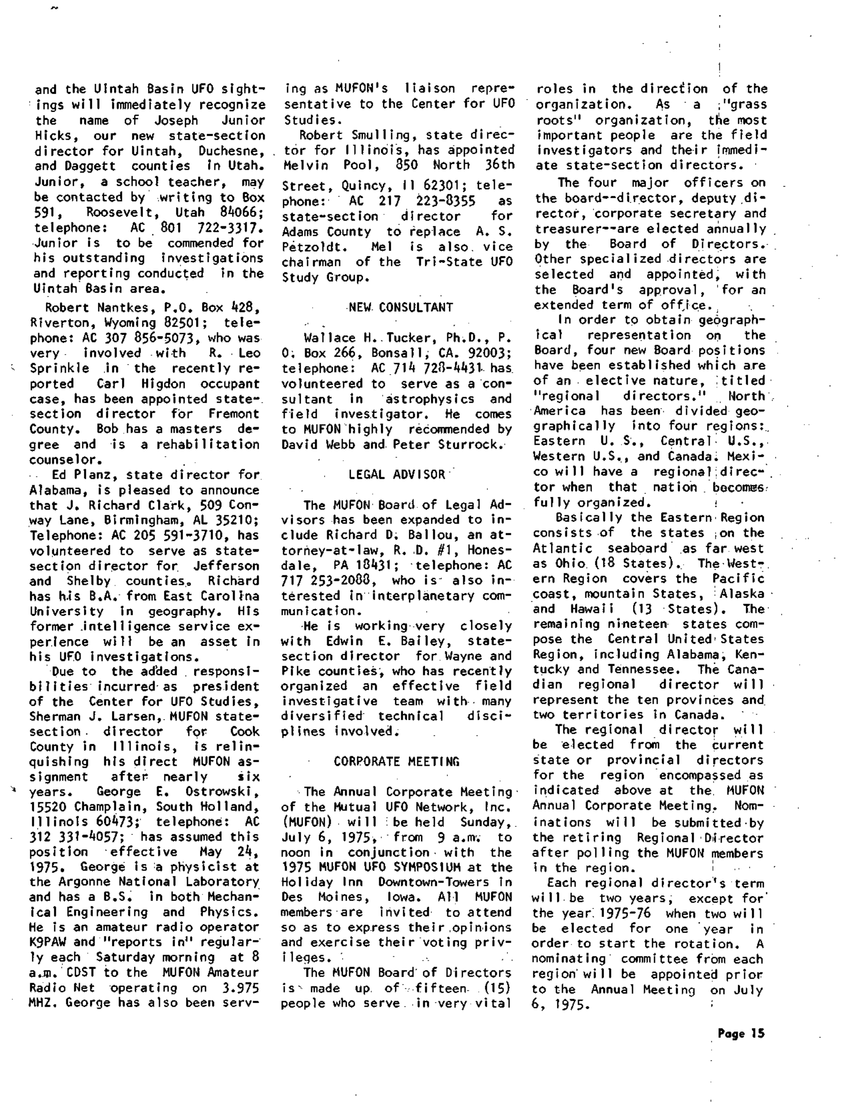 Mufon Ufo Journal 1975 6. June Skylook