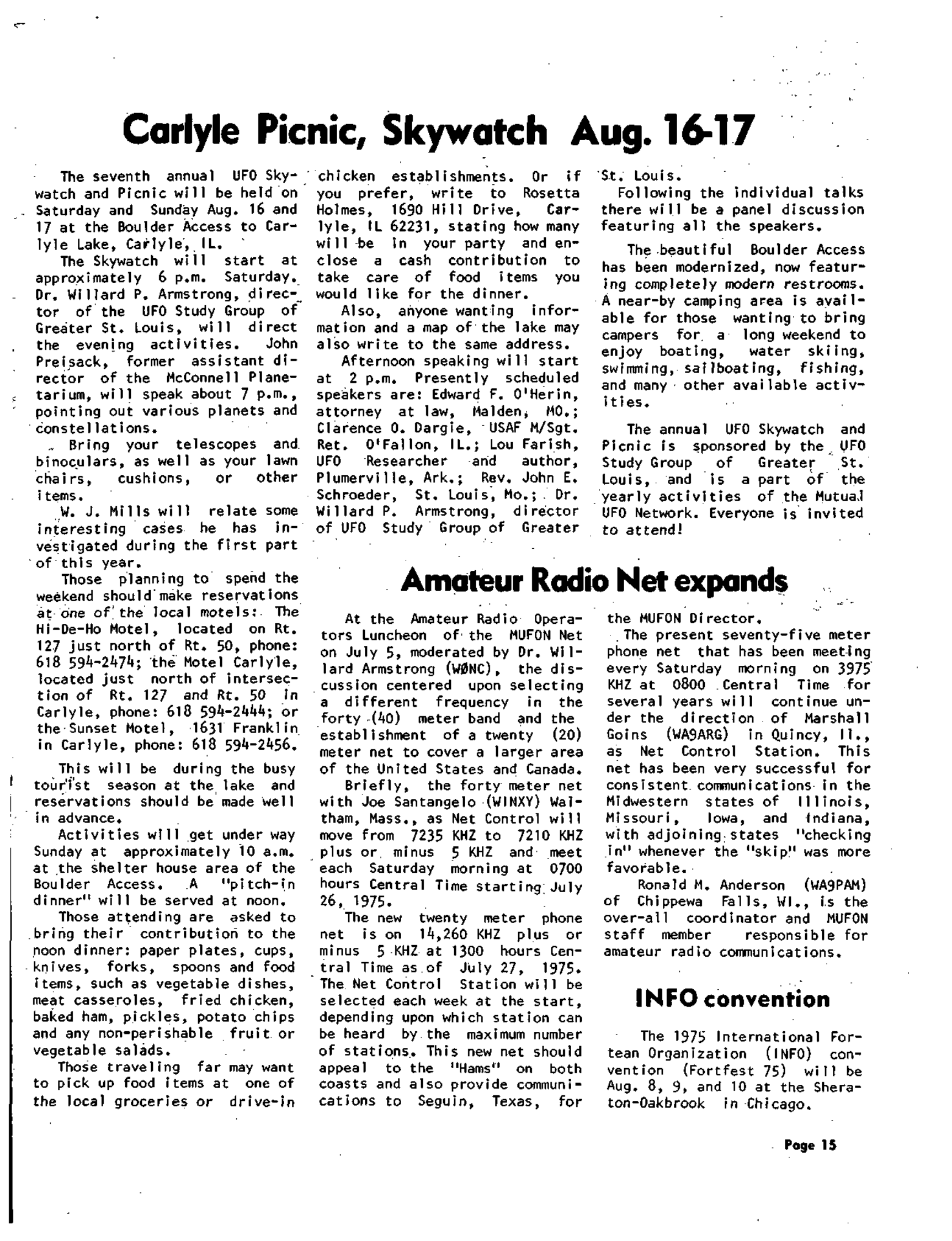 Mufon Ufo Journal 1975 7. July Skylook